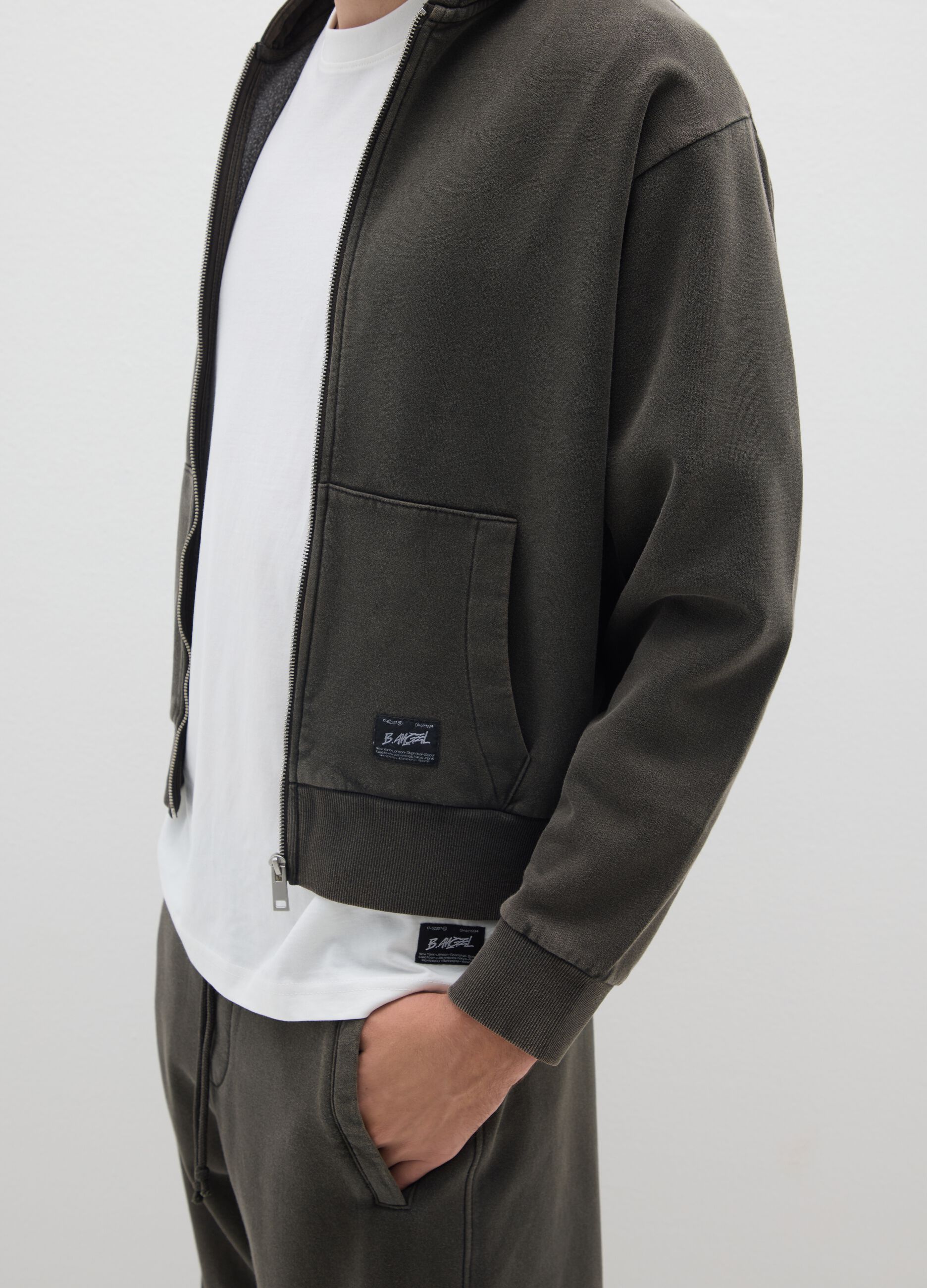 Black cotton blend hoodie with zip