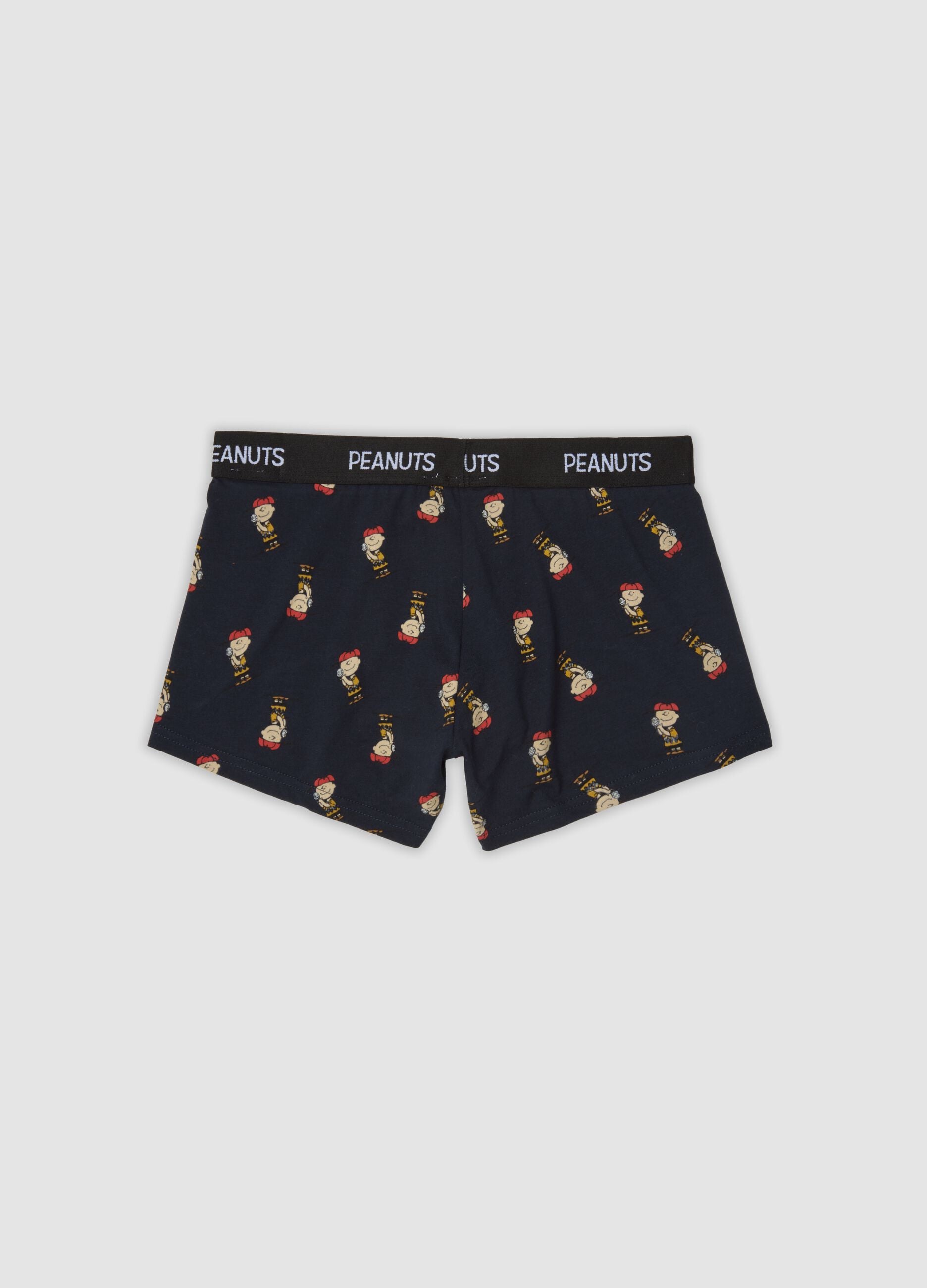 Navy blue organic stretch cotton boxer shorts with Peanuts print