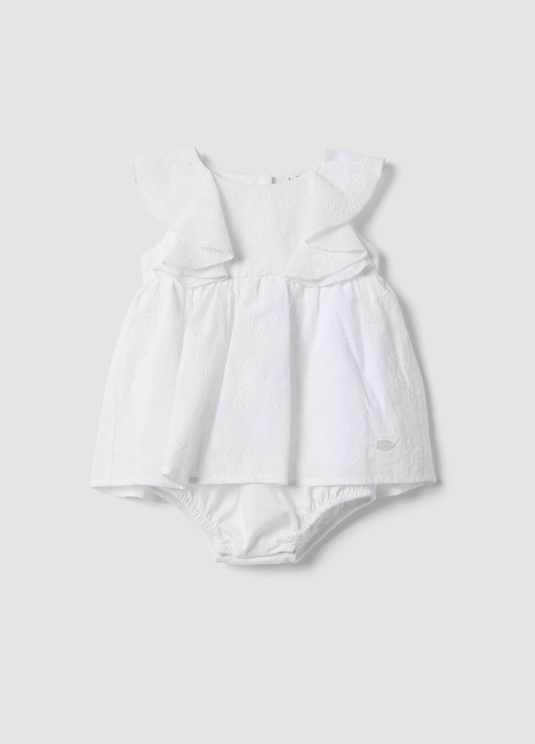 White pure cotton baby girl romper with embroidery