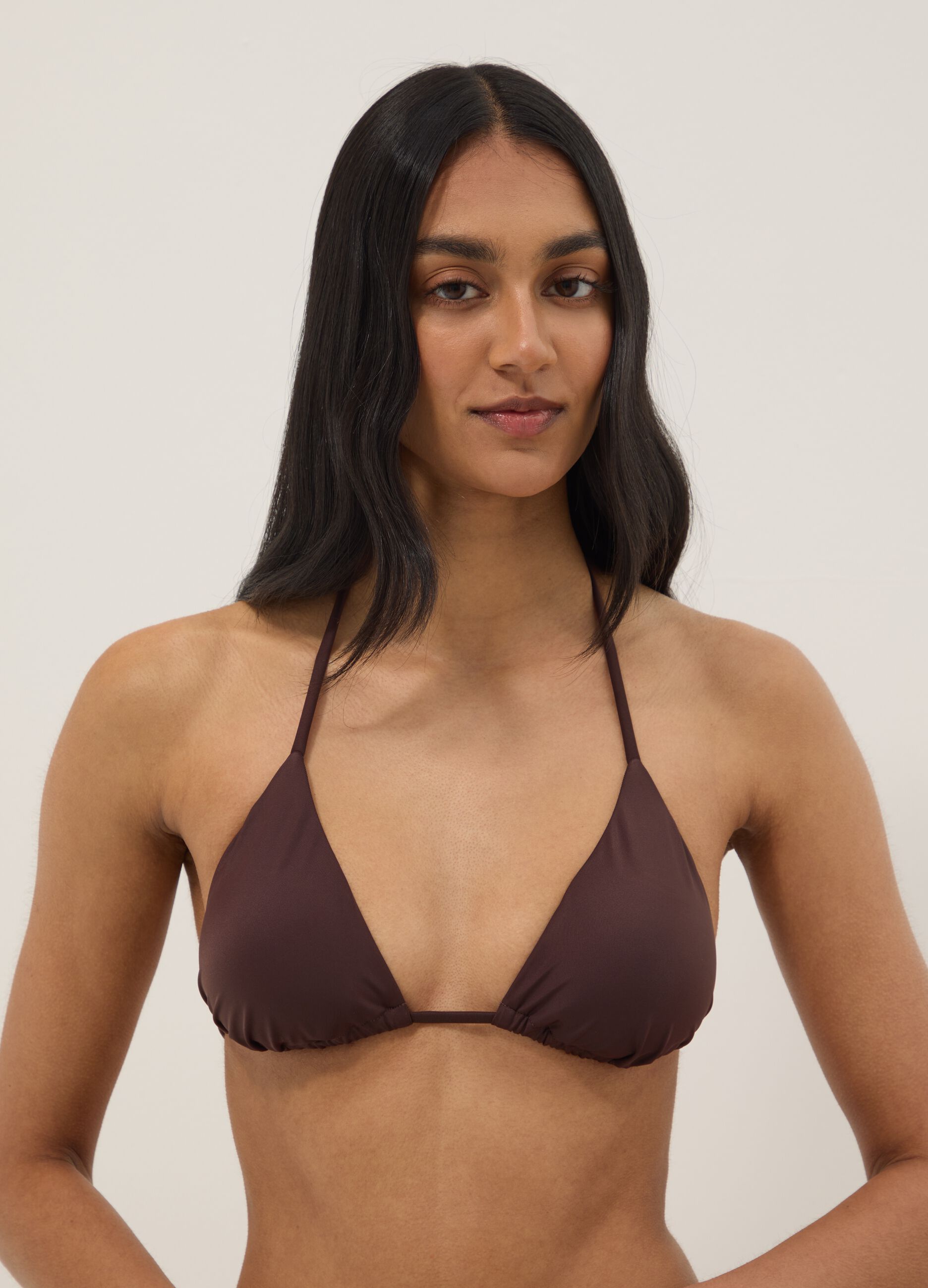 Brown triangle bikini top in stretch fabric
