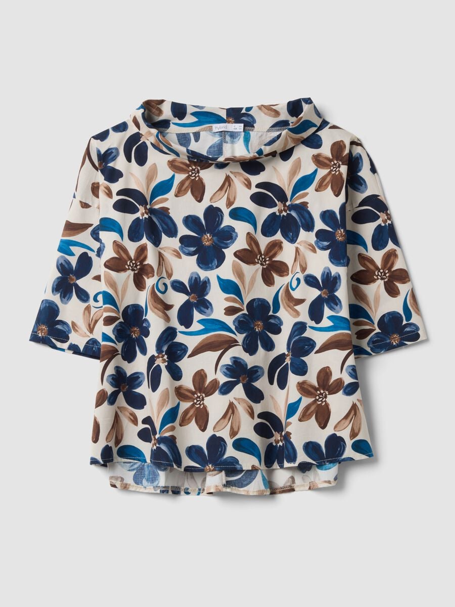 Blusa bianca in cotone elasticizzato con fantasia floreale regular fit_4