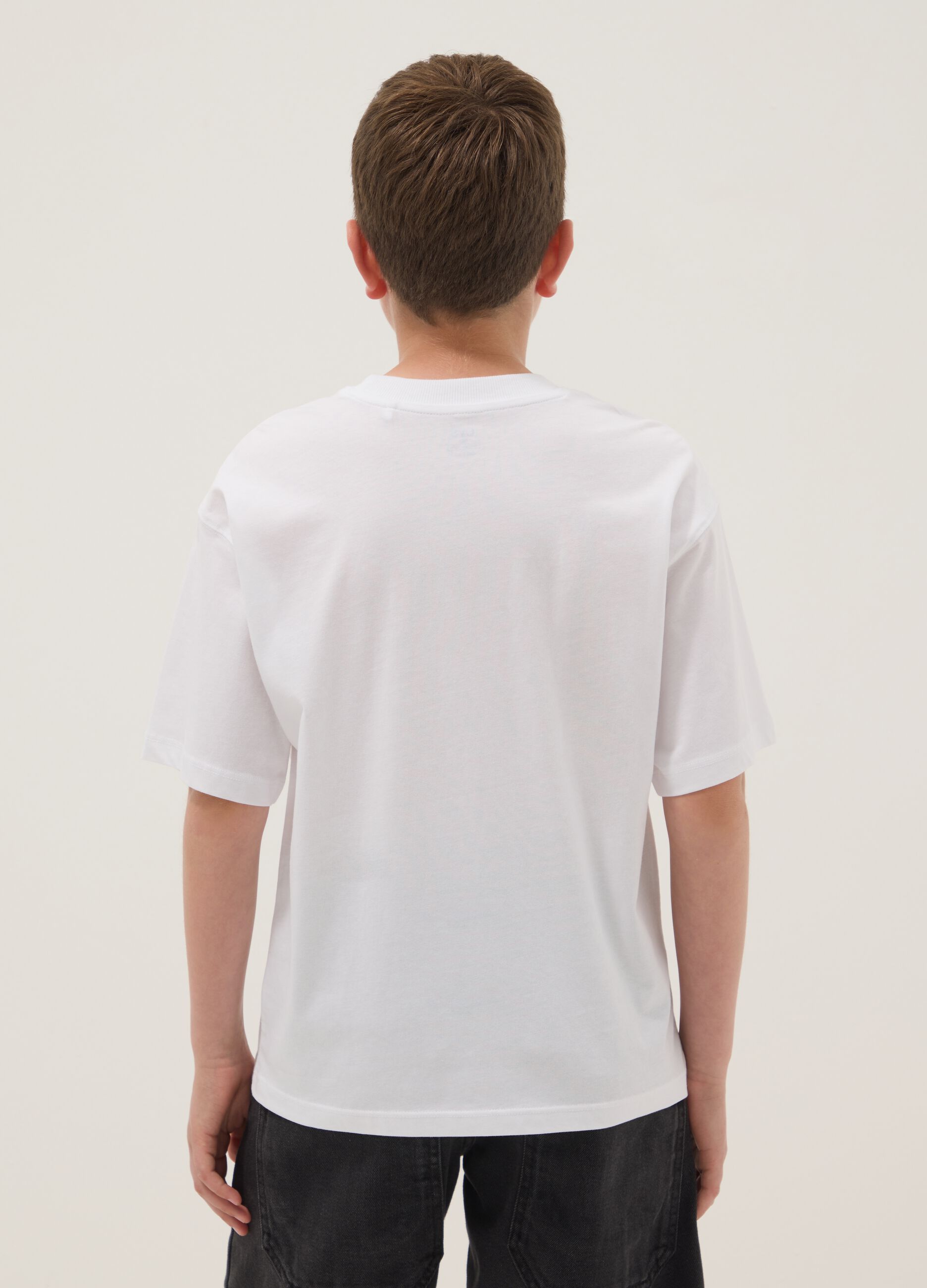 White pure cotton T-shirt with front print