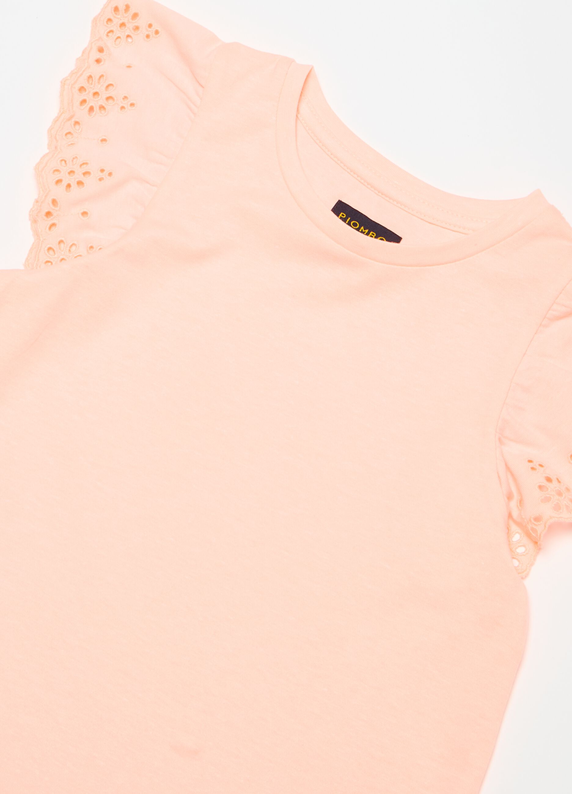 T-shirt with broderie anglaise flounce