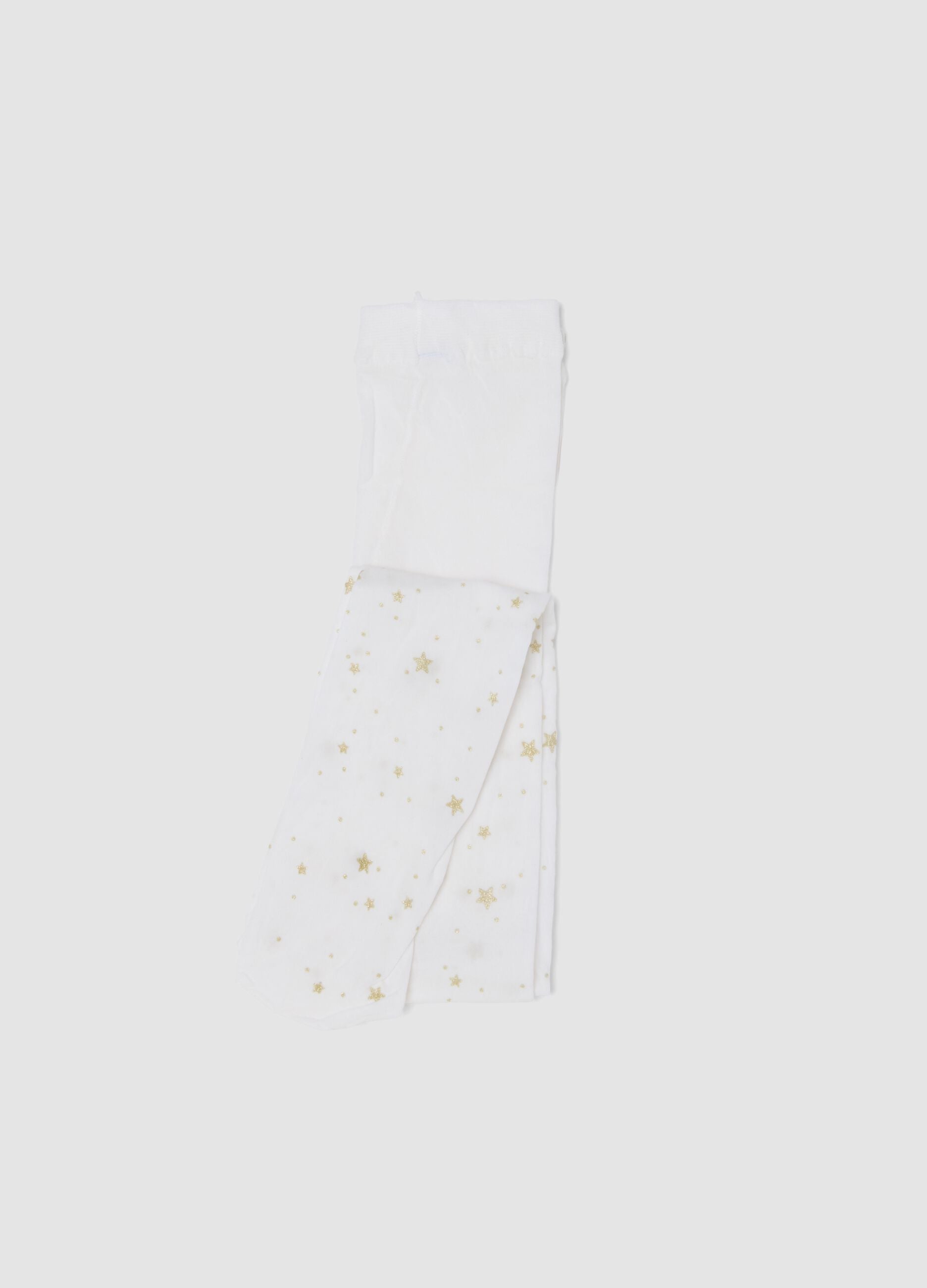 White stretch tights with star print