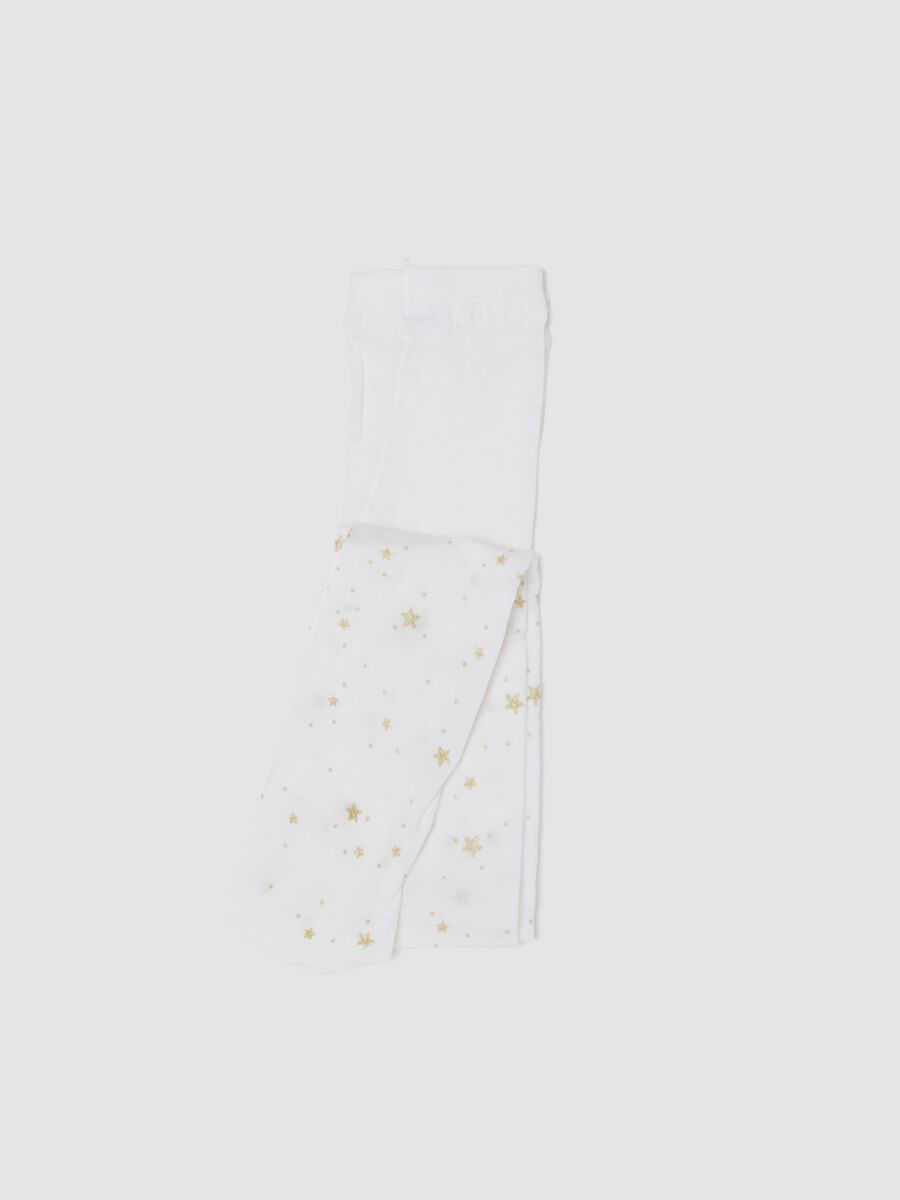 White stretch tights with star print_0