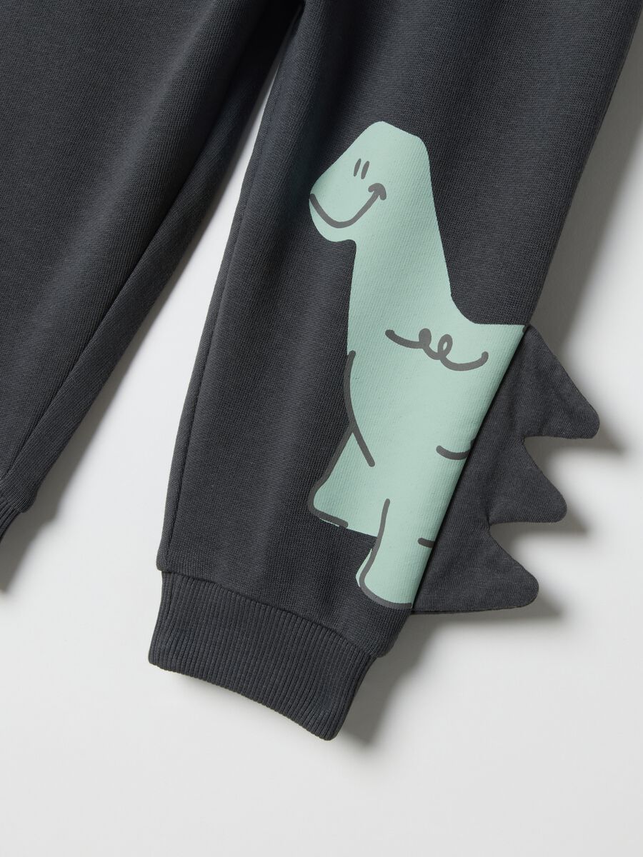 Black pure cotton baby trousers regular fit dinosaur design_3