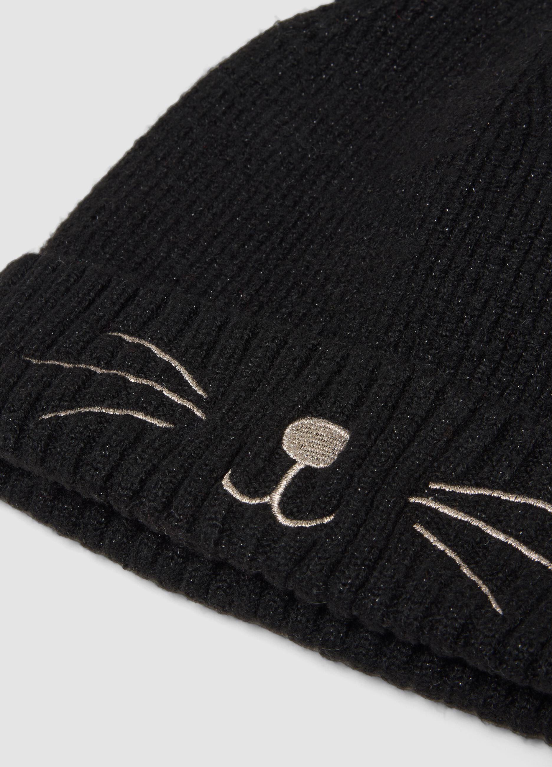 Cappello nero in tessuto elasticizzato con orecchie