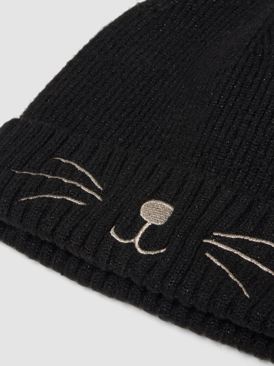 Cappello nero in tessuto elasticizzato con orecchie_2