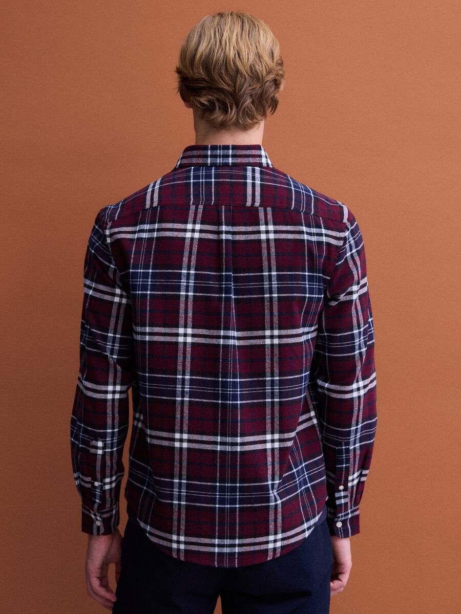 Camicia flanella rossa e blu a quadri in puro cotone regular fit_3