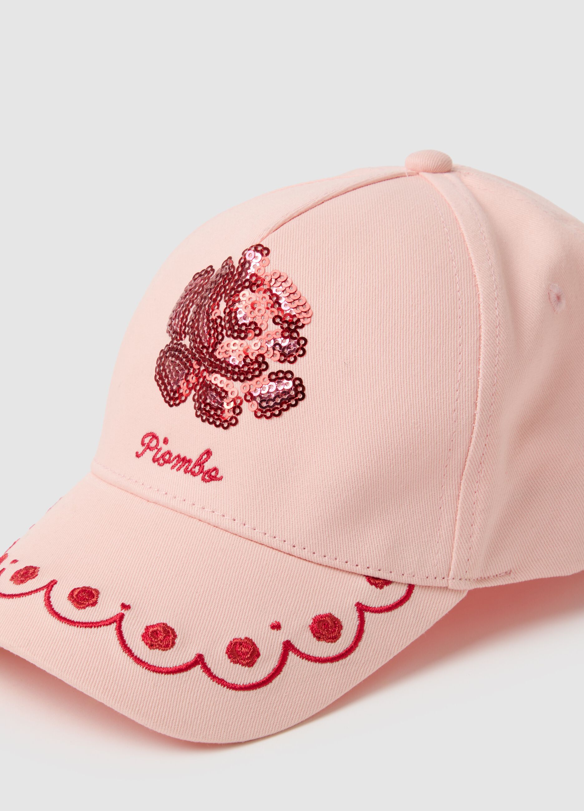 Girls' pink pure cotton hat with visor and sequins