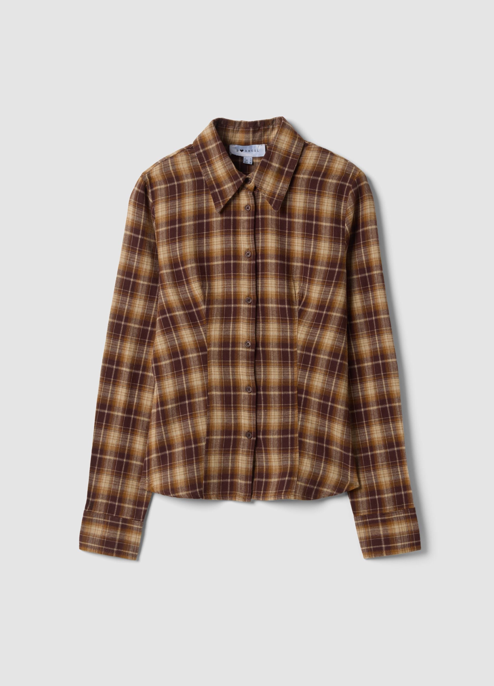 Brown checked pure cotton shirt