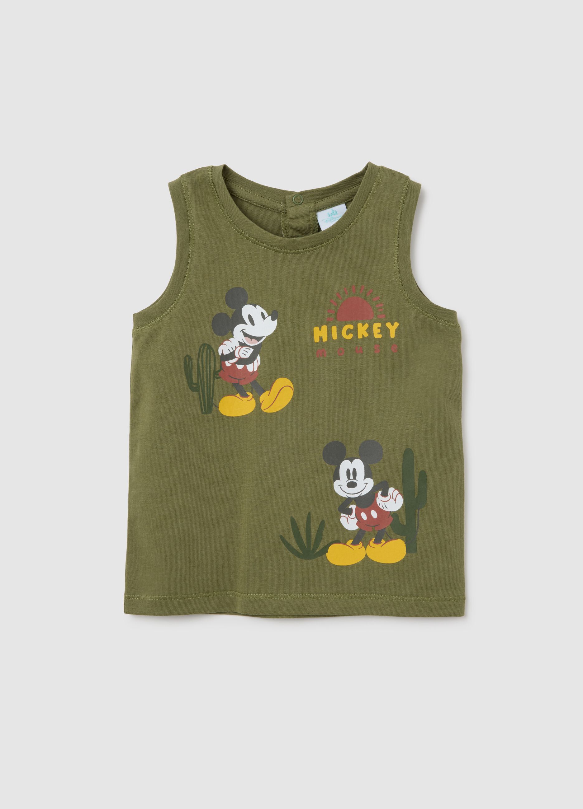 Green sleeveless children's top in pure cotton