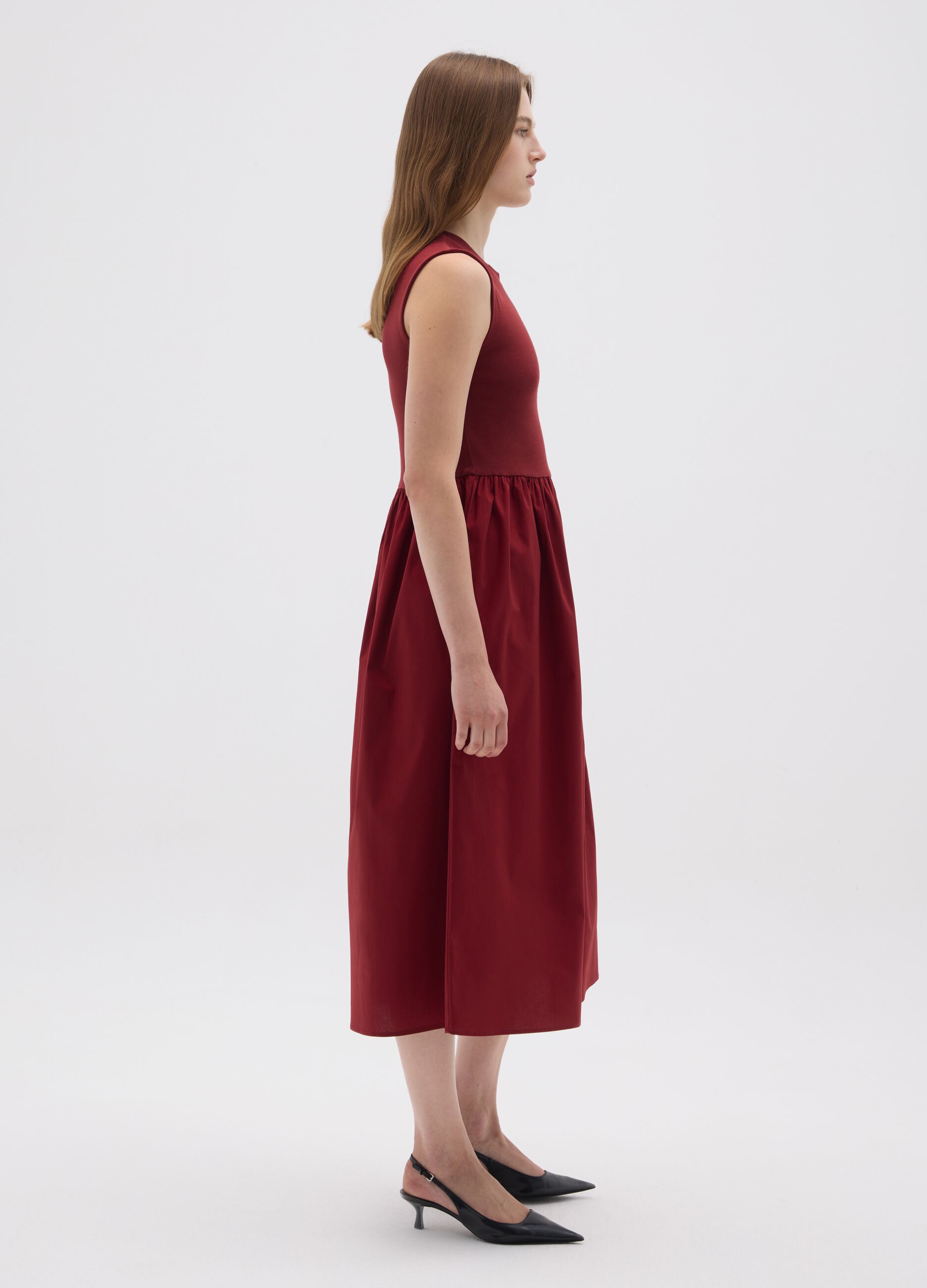 Red cotton midi dress with regular fit