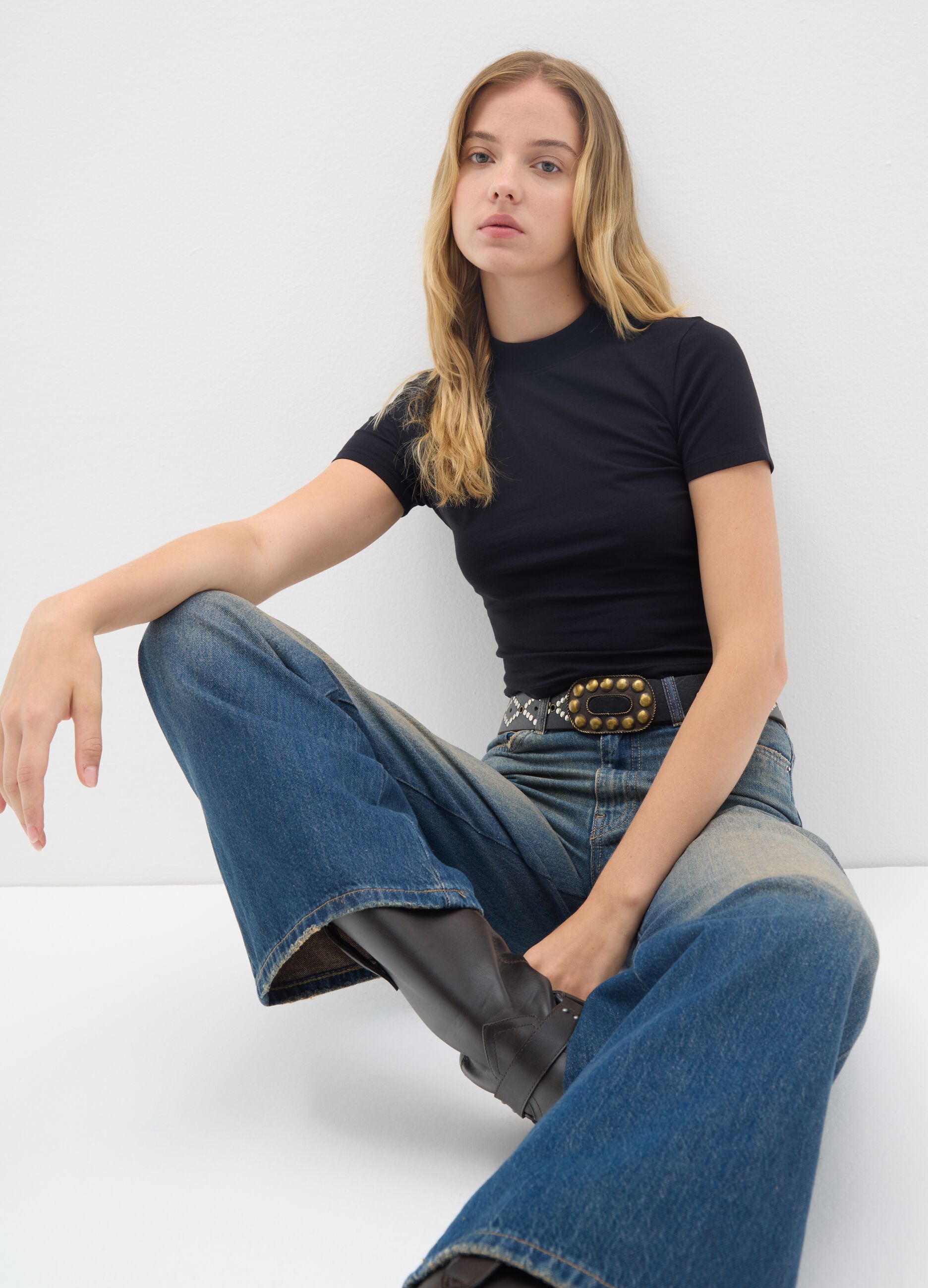 Women's Black Stretch Cotton T-shirt