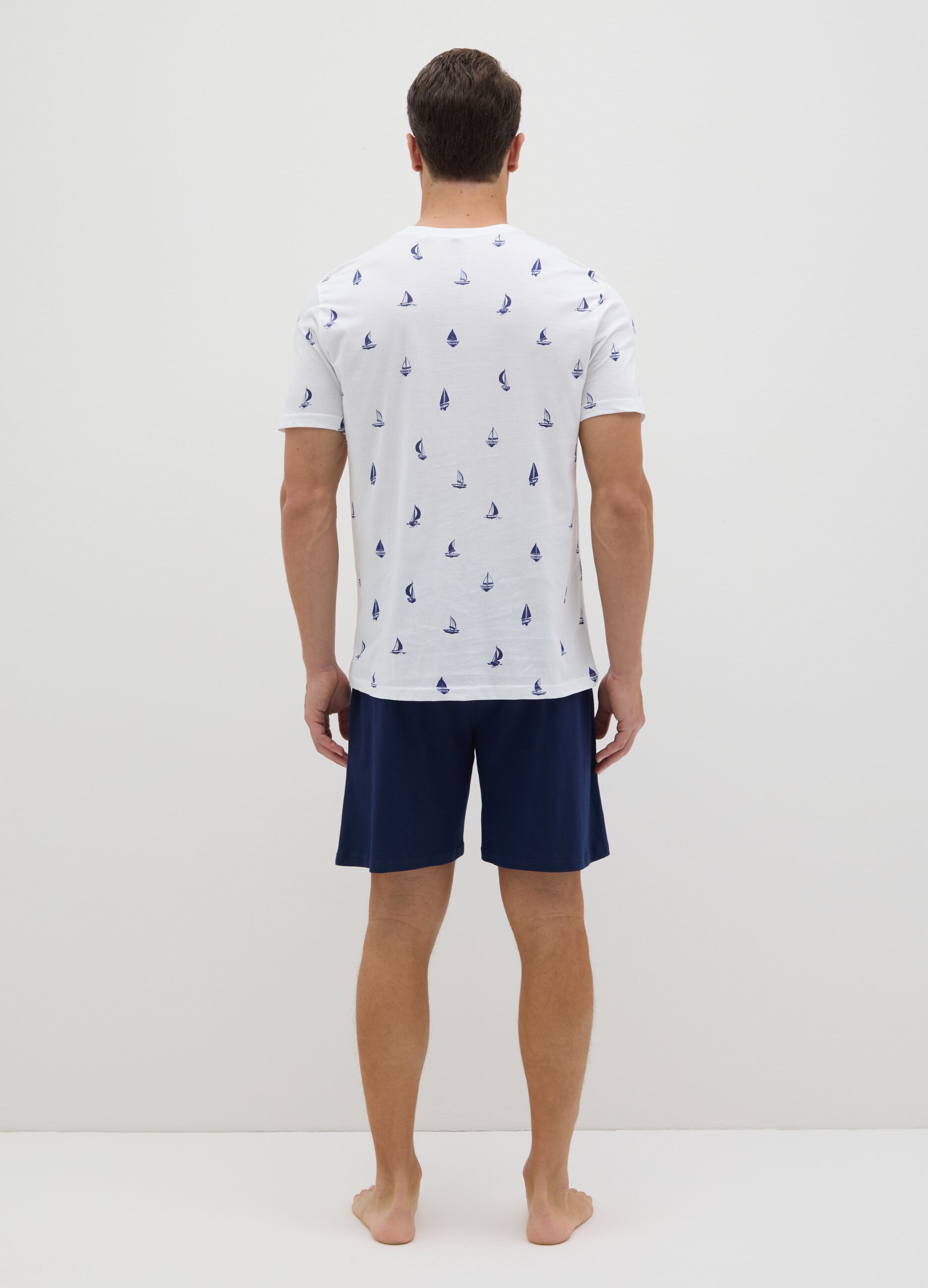 Completo pigiama da uomo in puro cotone bianco regular fit con fantasia