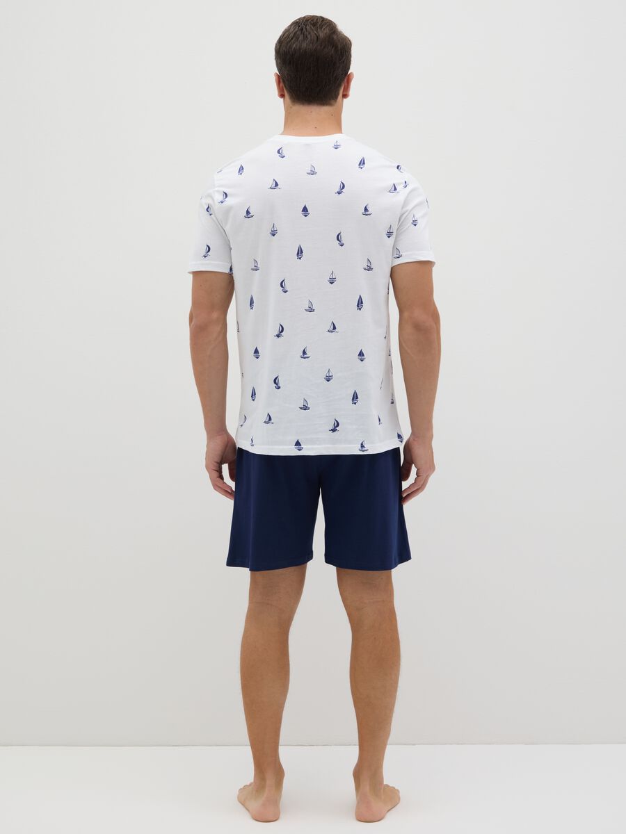 Men's white pure cotton regular fit pyjama set with print_3