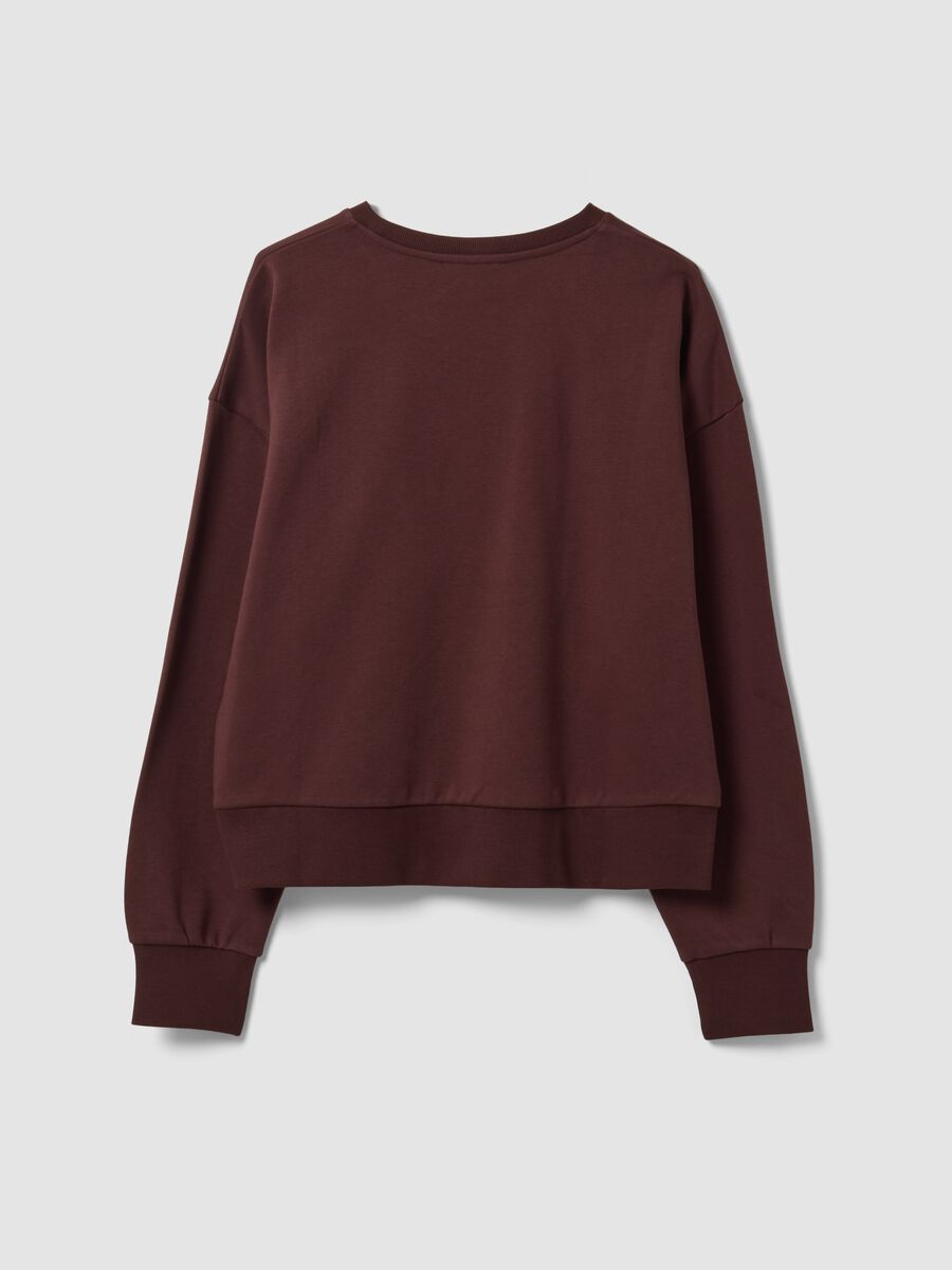 Felpa marrone in misto cotone con girocollo e stampa teddy_5
