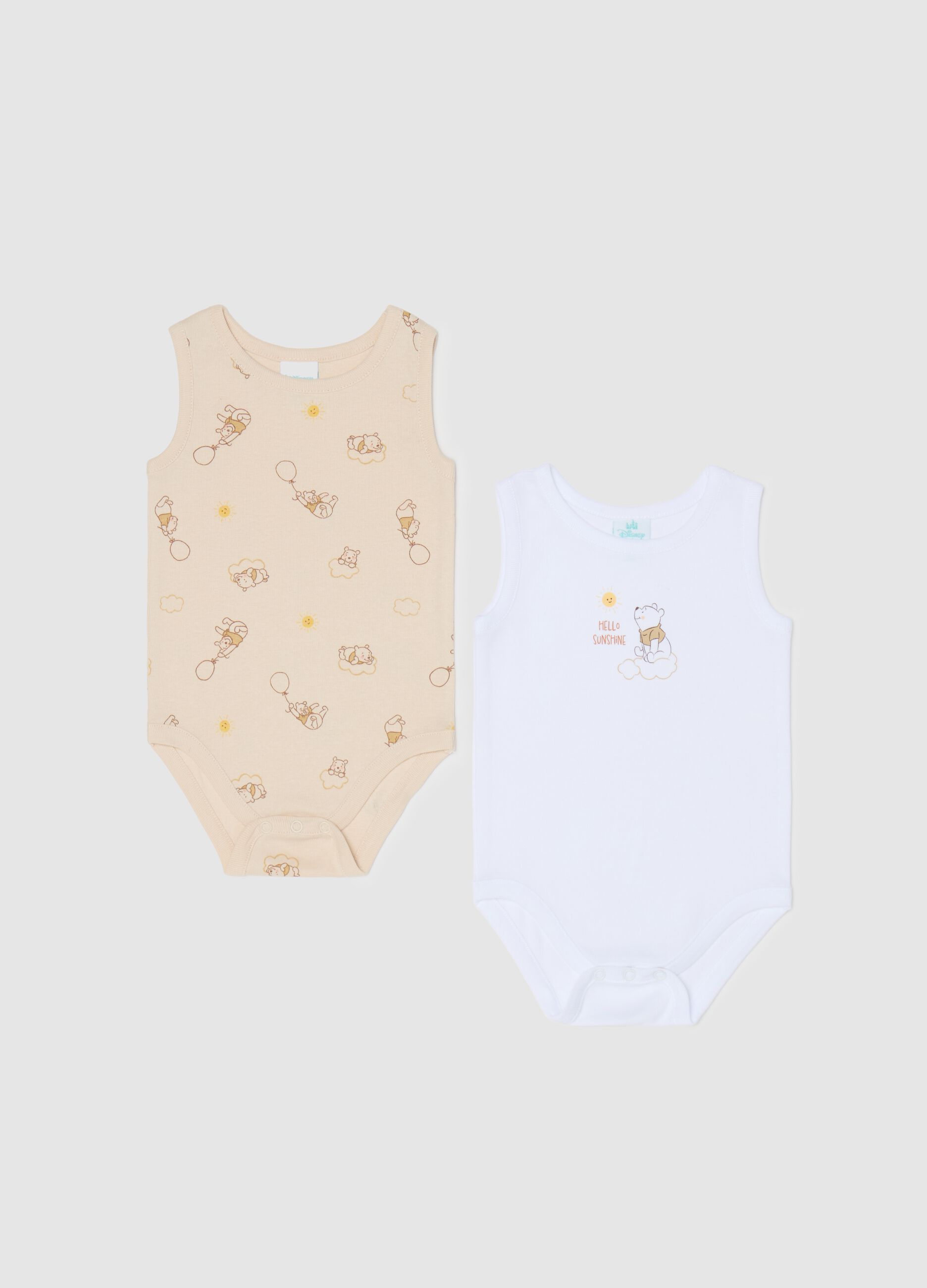 Two-pack sleeveless bodysuits in cotton with Winnie the Pooh print