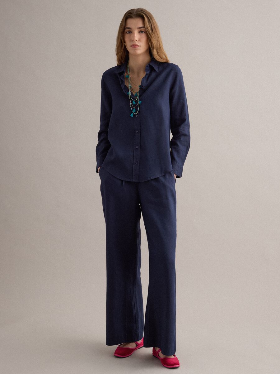 Camicia in puro lino blu regular fit_2