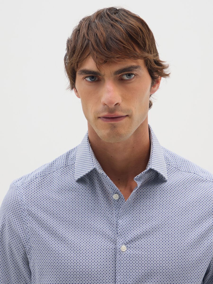 Camicia in misto cotone elasticizzato blu popeline_1