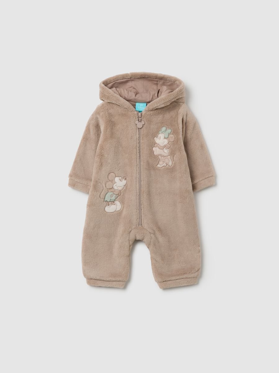 Tutina da neonato in pile beige con cappuccio_0