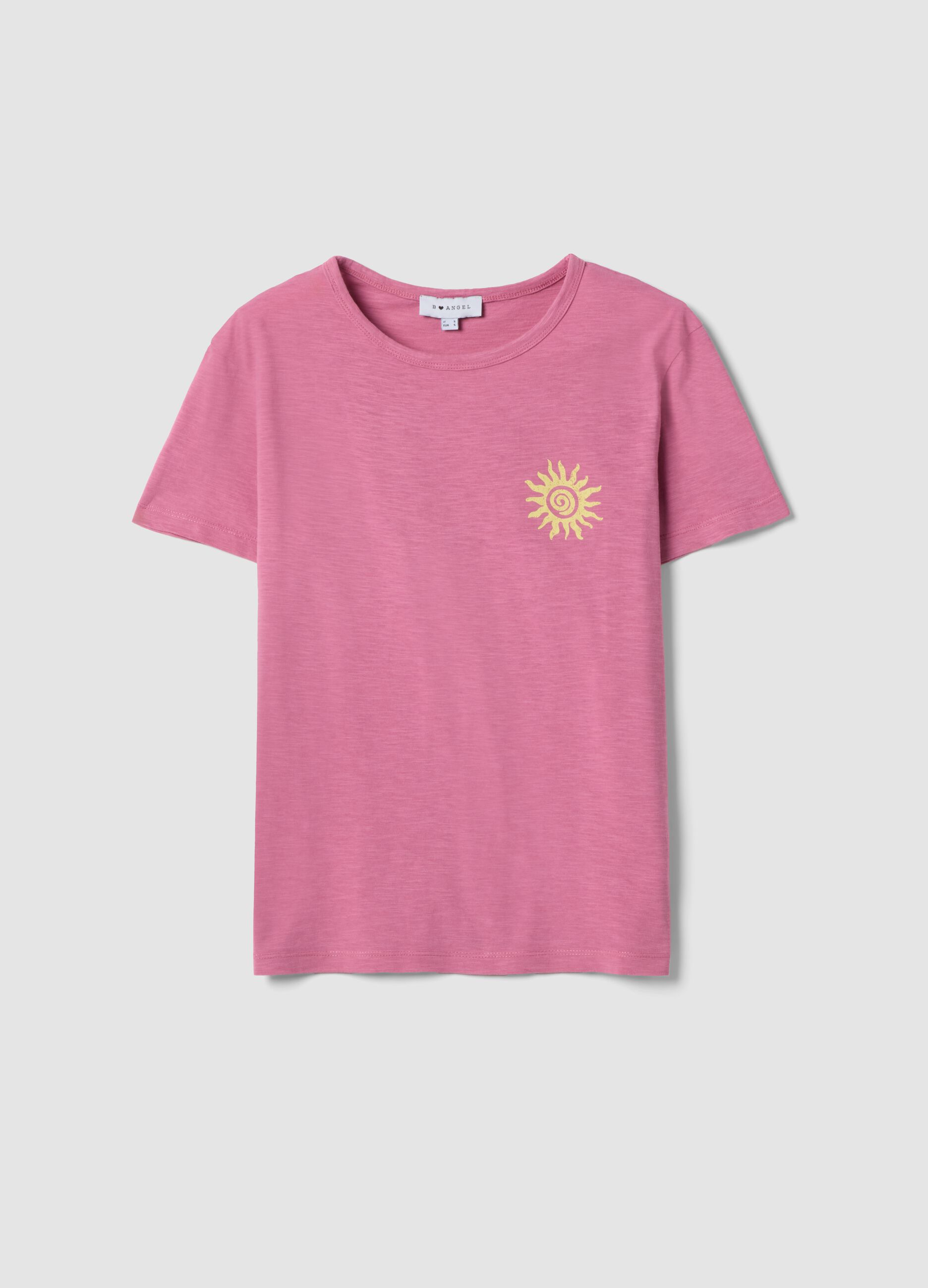 Pink pure cotton relaxed-fit T-shirt with sun print