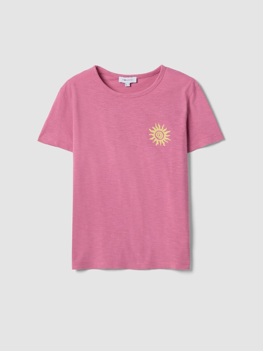 Pink pure cotton relaxed-fit T-shirt with sun print_4