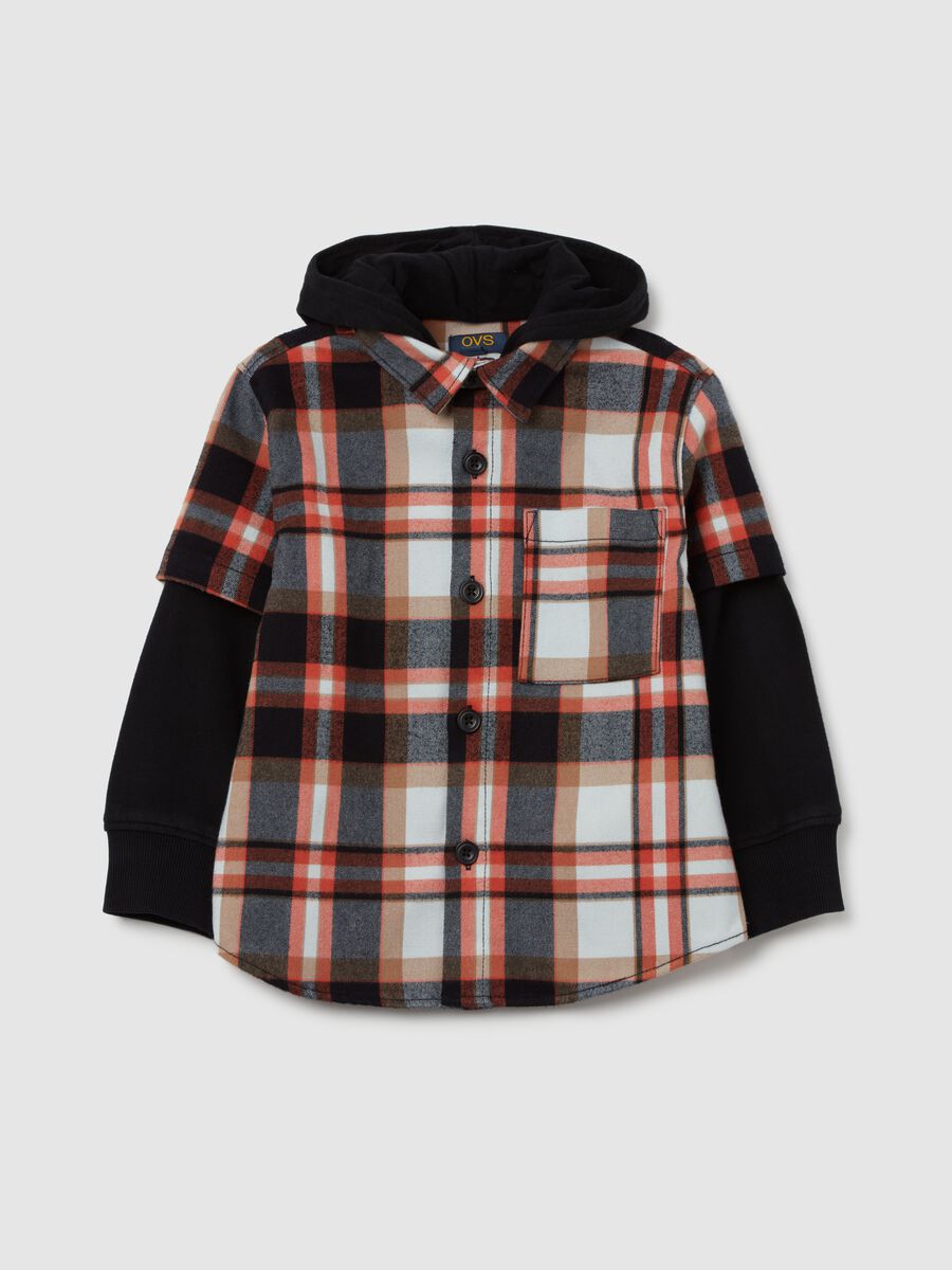 Camicia check con cappuccio in felpa_0