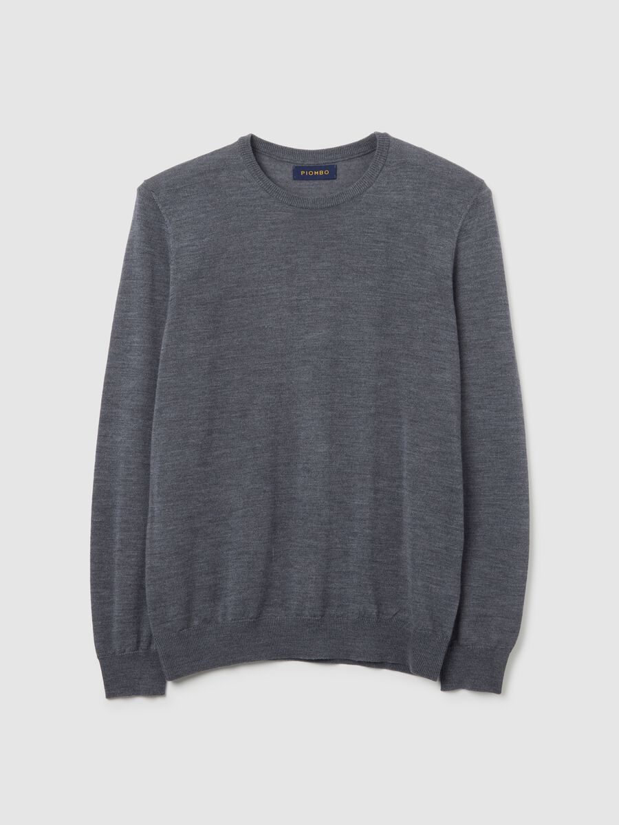 Grey pure merino wool jumper regular fit with crew neck_4