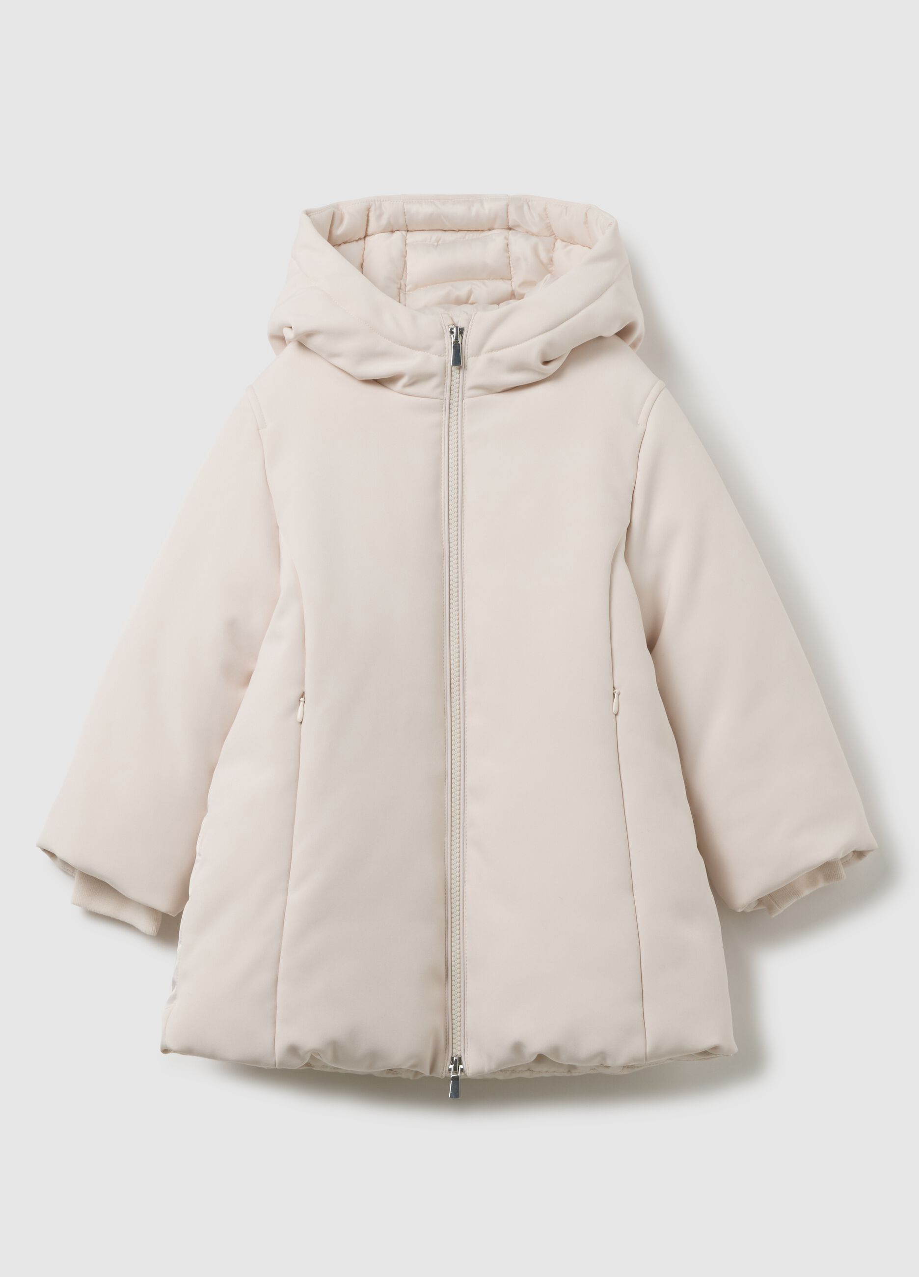Beige padded girls jacket regular fit with hood and zip