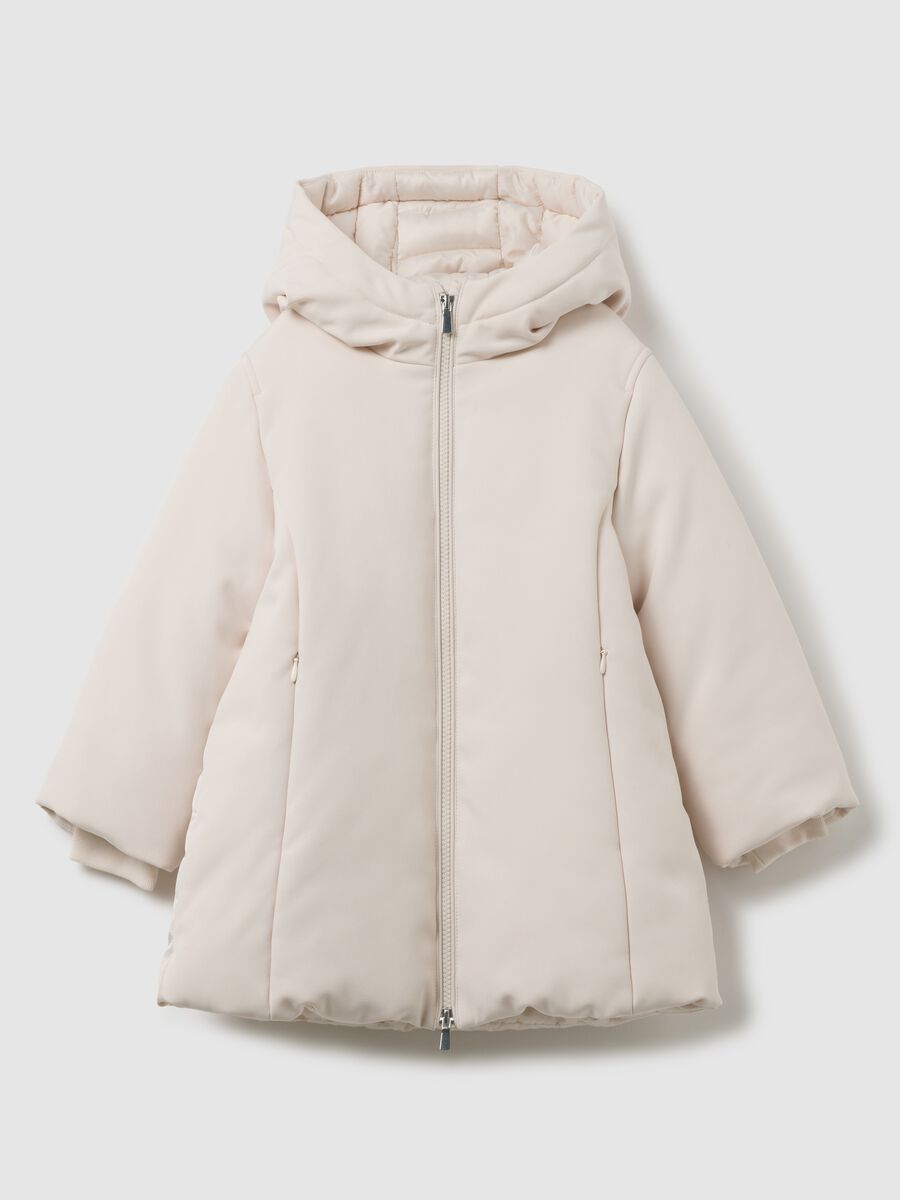 Beige padded girls jacket regular fit with hood and zip_0