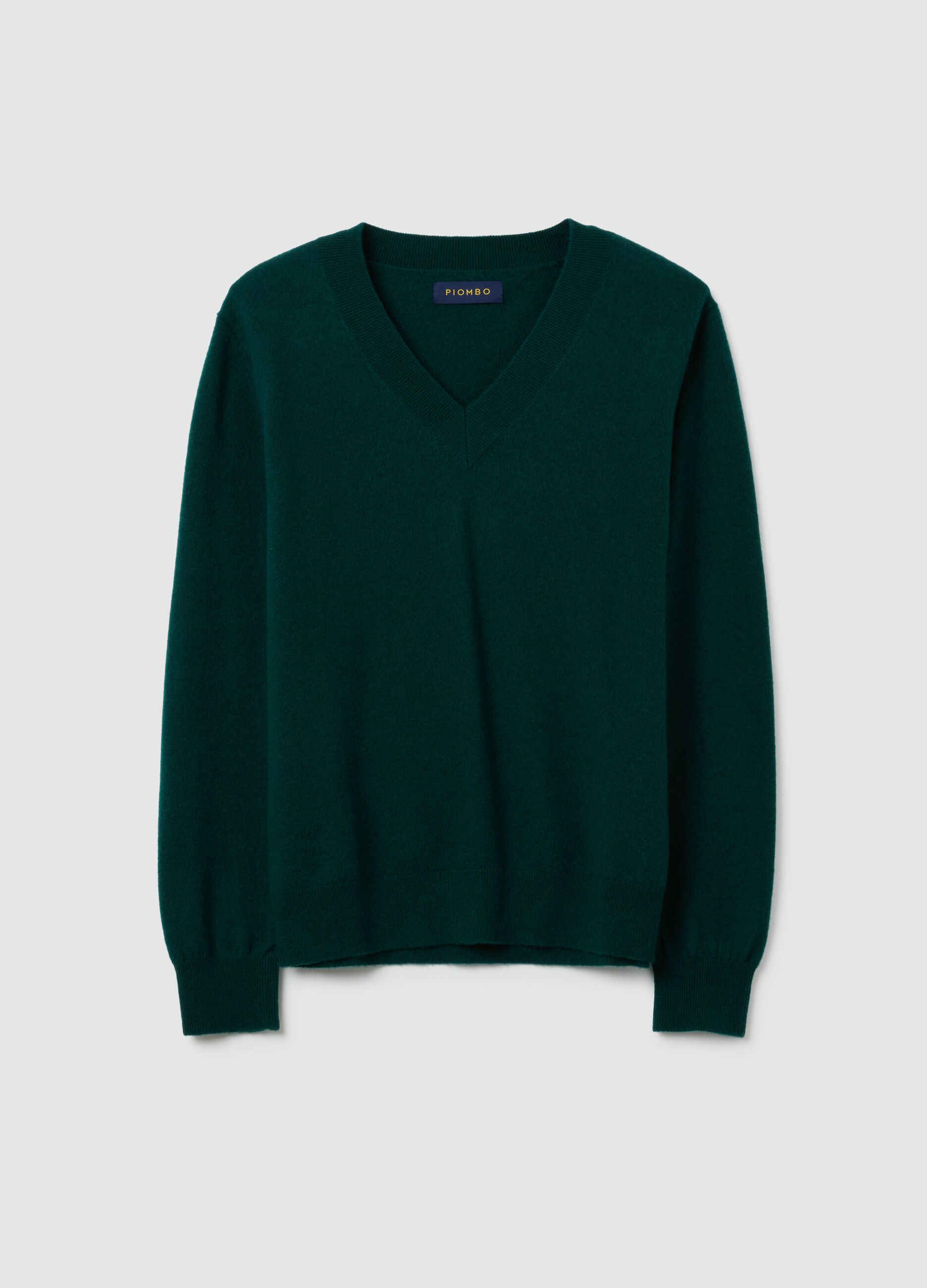 Green V-neck wool sweater