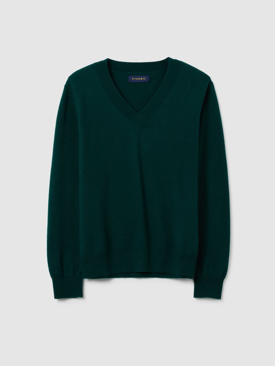 Maglione verde in lana a collo a V_4