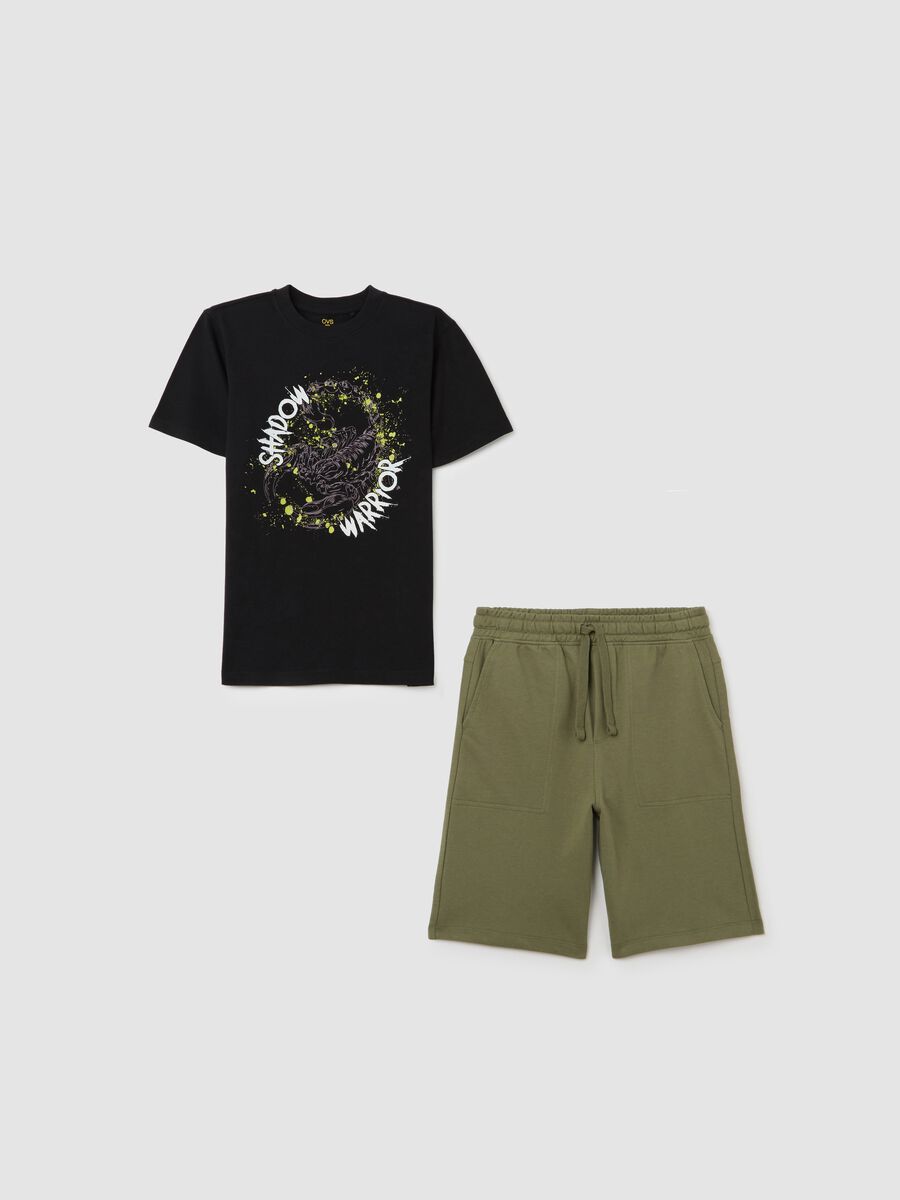 Set jogging da ragazzo in cotone nero e verde vestibilità rilassata_0