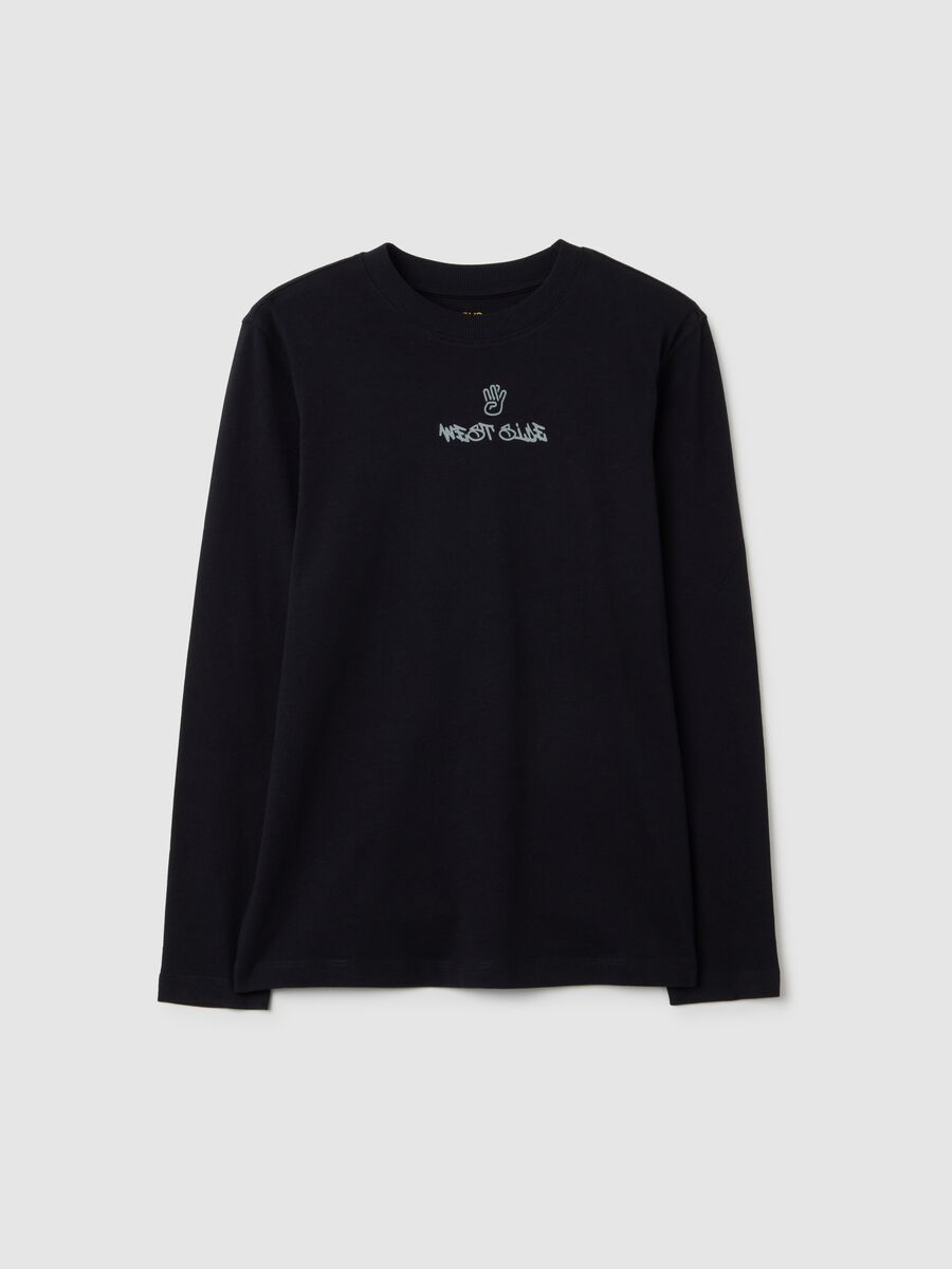 T-shirt a maniche lunghe da ragazzo in puro cotone nero _3