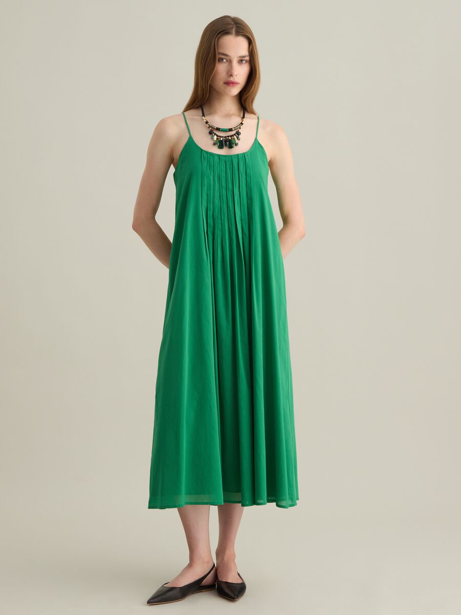 Women's long green pure cotton dress, regular fit_0
