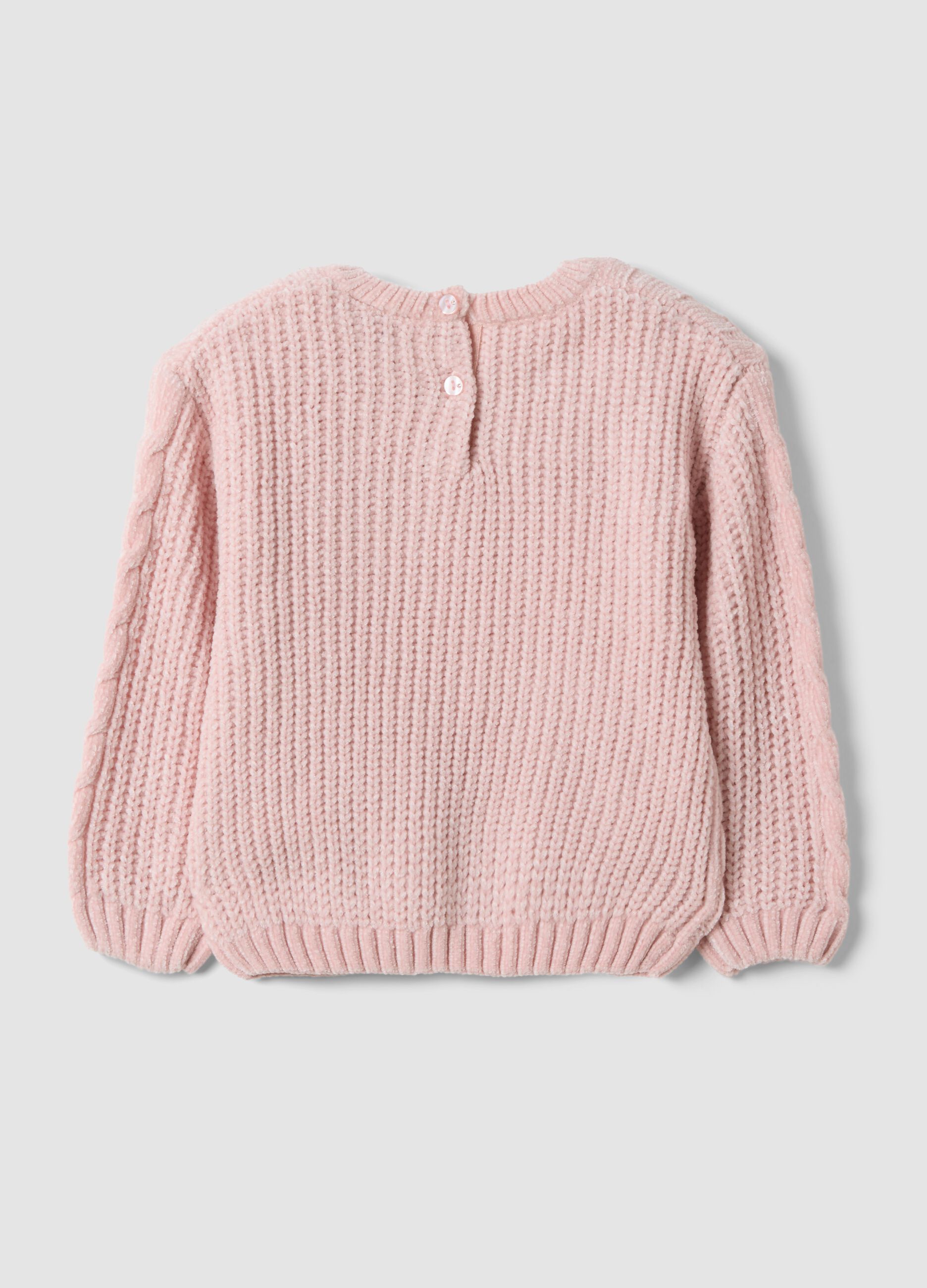 Pink knitted crew-neck jumper for baby girl