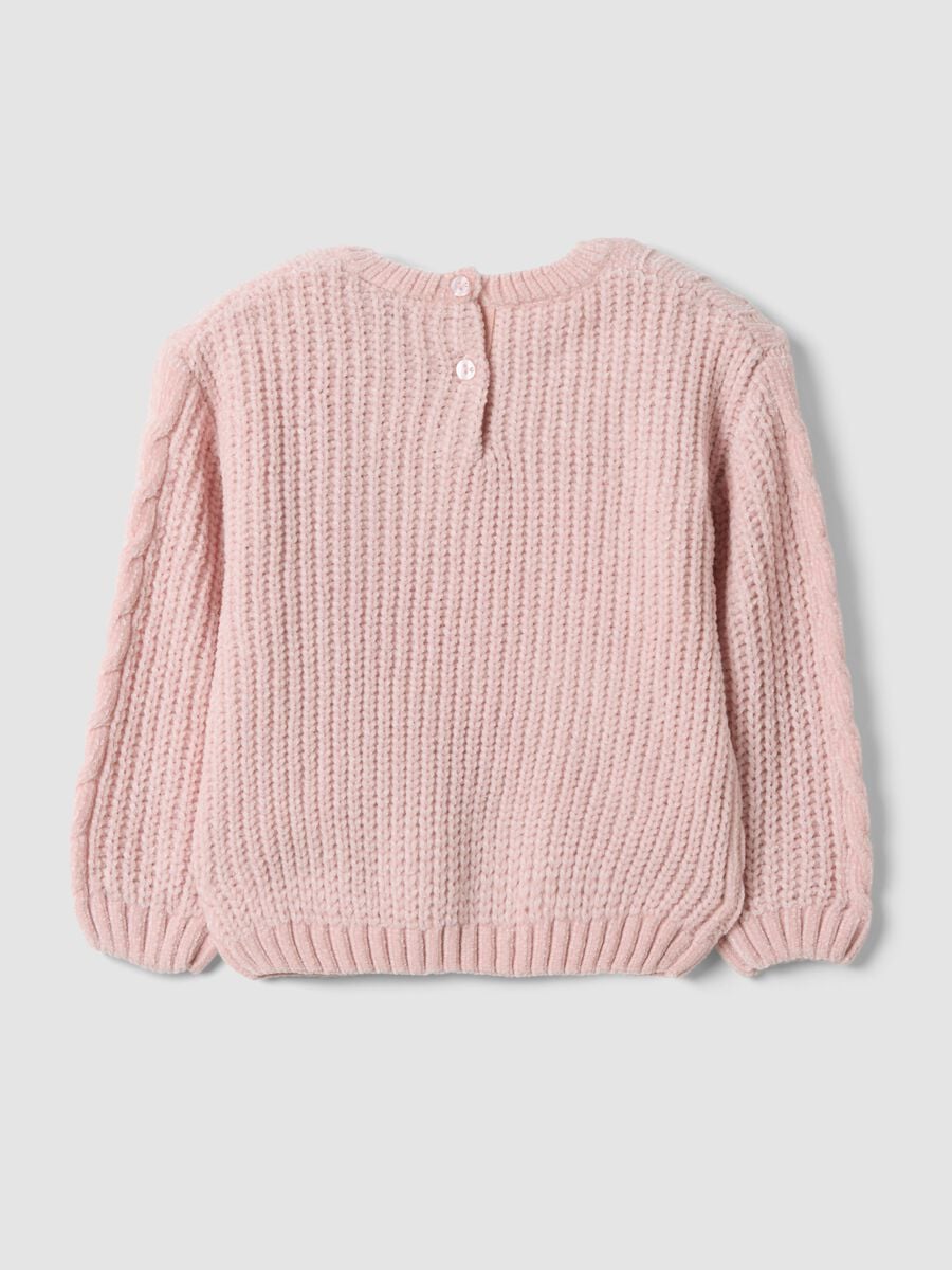 Maglia rosa in maglia lavorata con girocollo per bimba_1