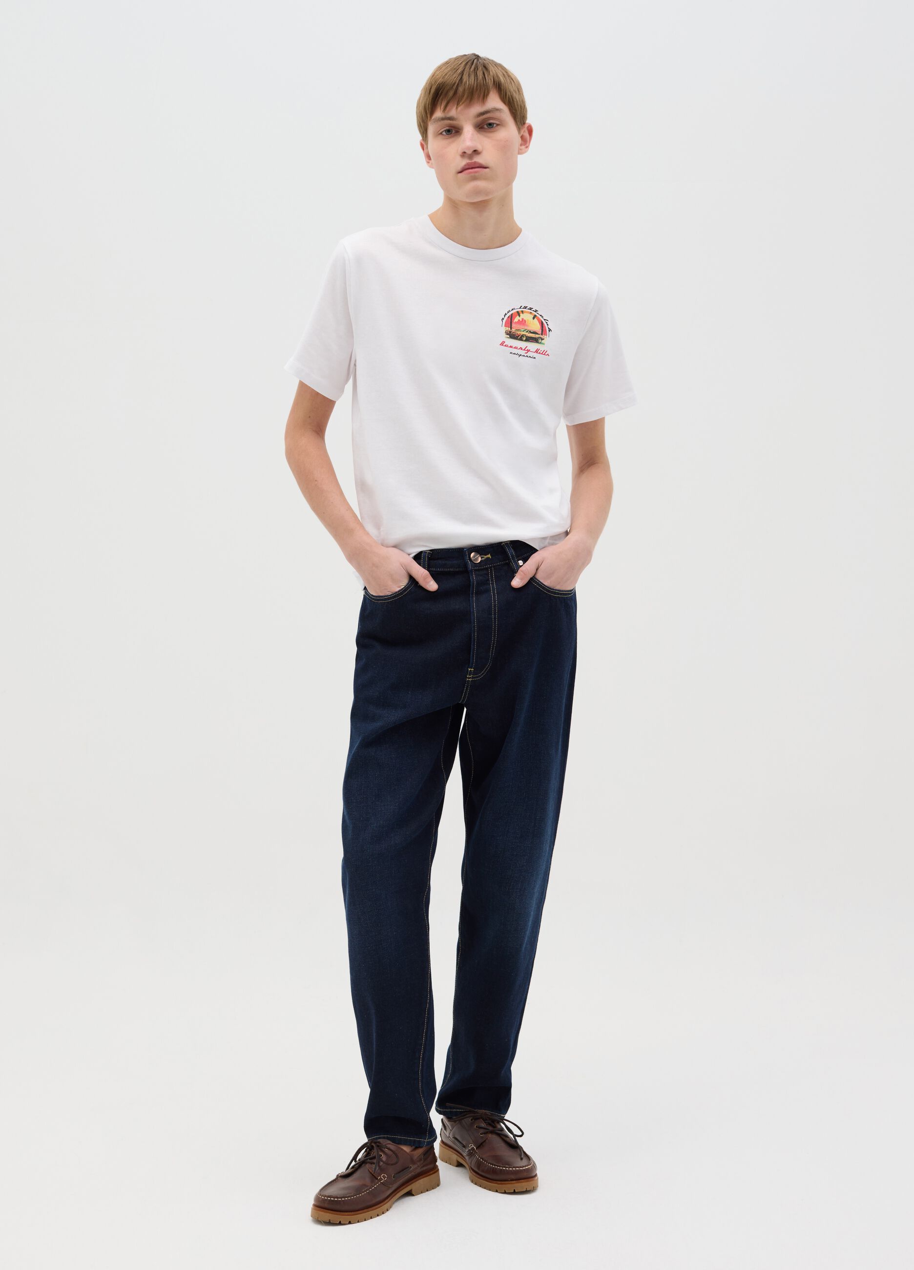 Cotton T-shirt with "Beverly Hills Race" print
