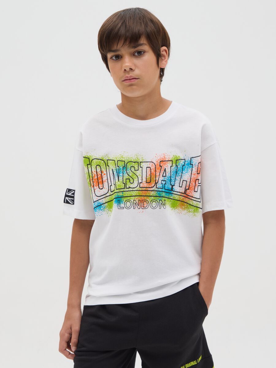 White Lonsdale T-shirt with multicolour print_0