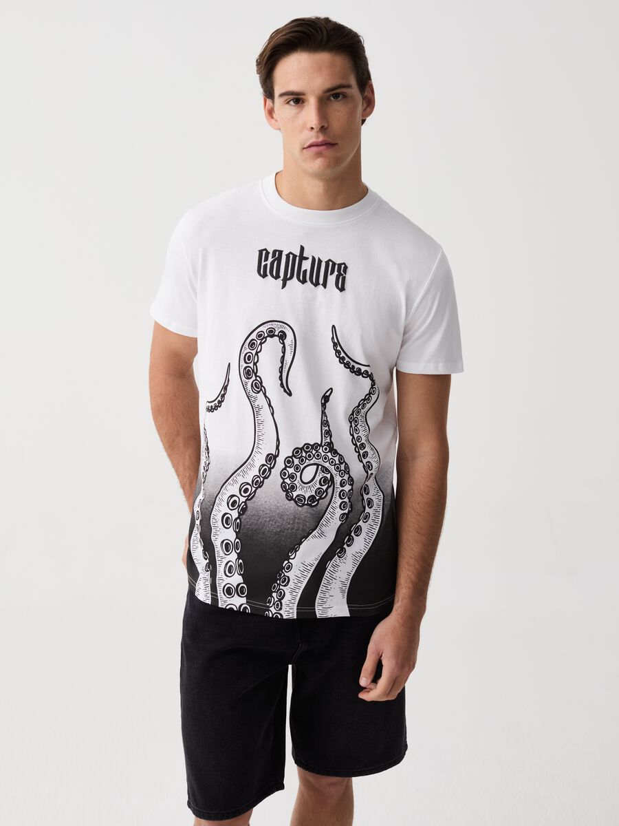 Cotton T-shirt with octopus print_0
