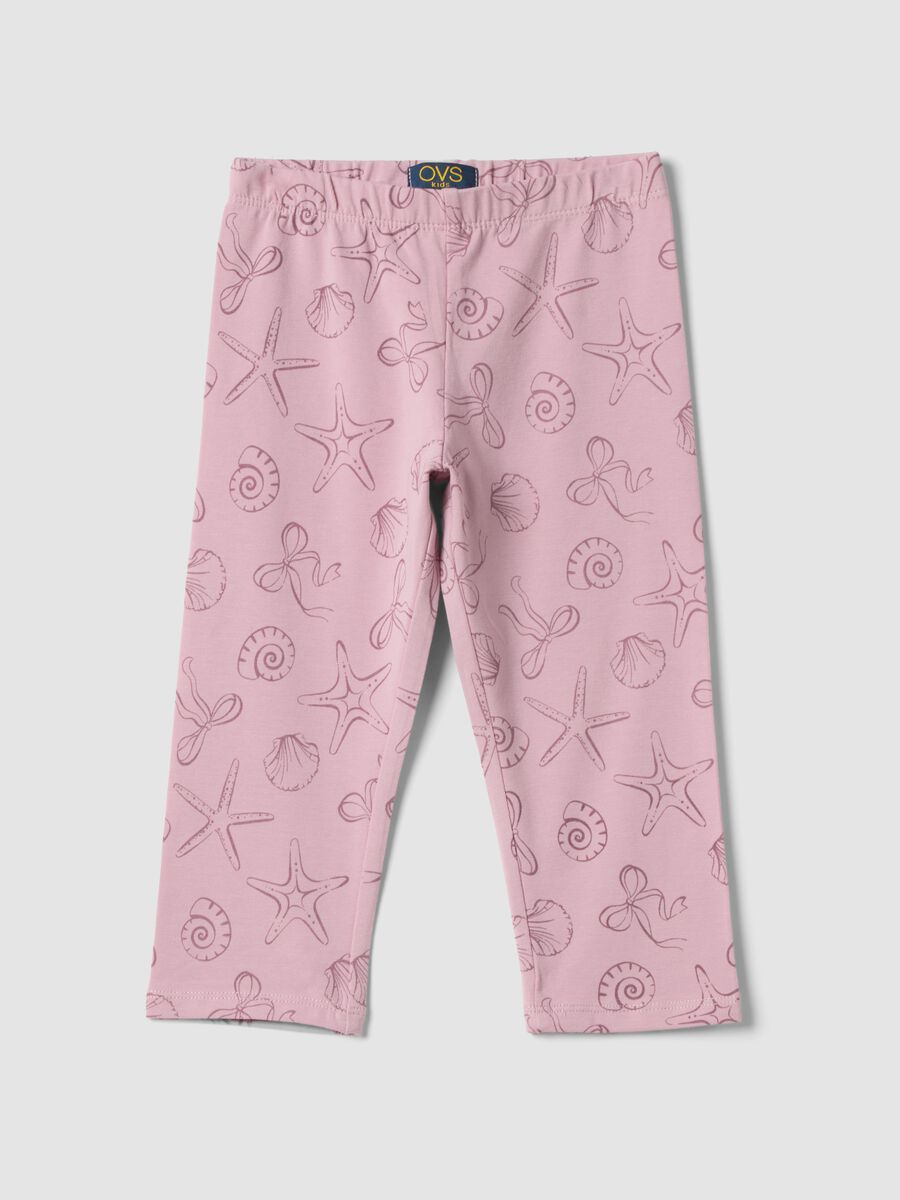 Girls&rsquo; pink skinny leggings in stretch cotton with prints_0