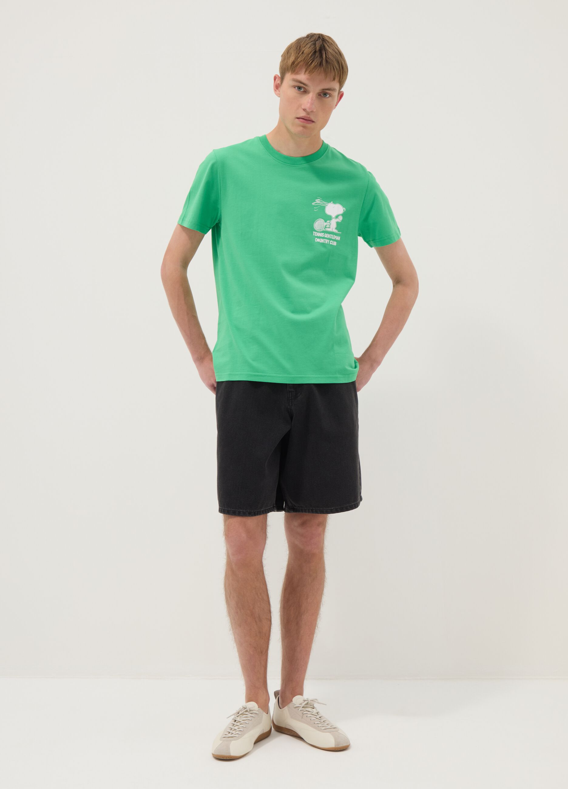 Green pure cotton short-sleeve T-shirt