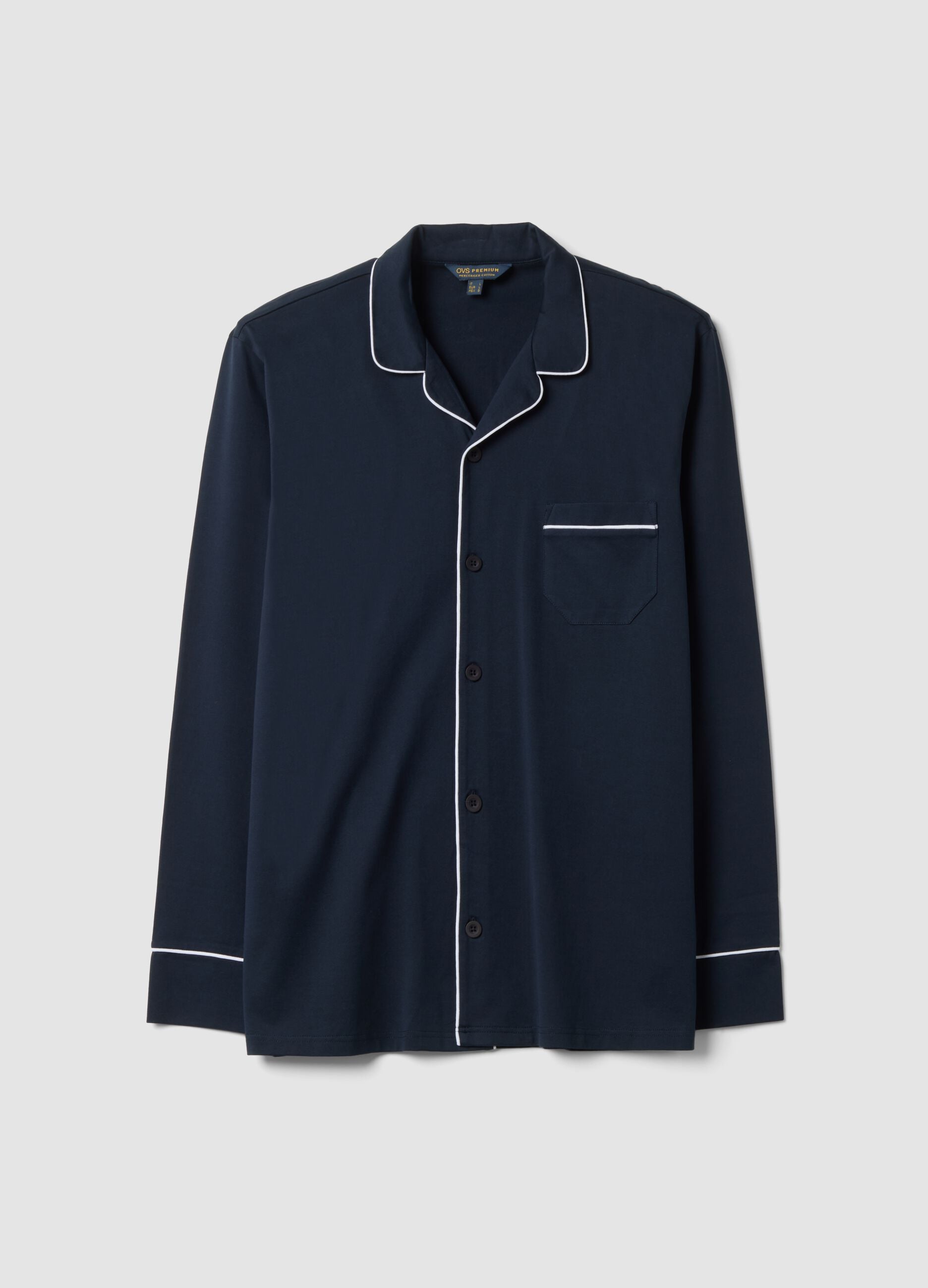 Pigiama blu con colletto in puro cotone organico