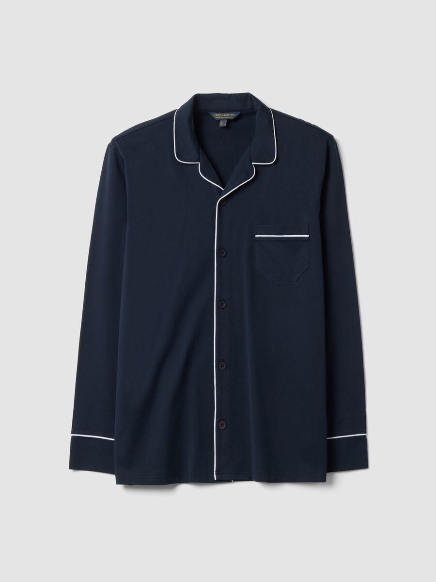 Pigiama blu con colletto in puro cotone organico_0