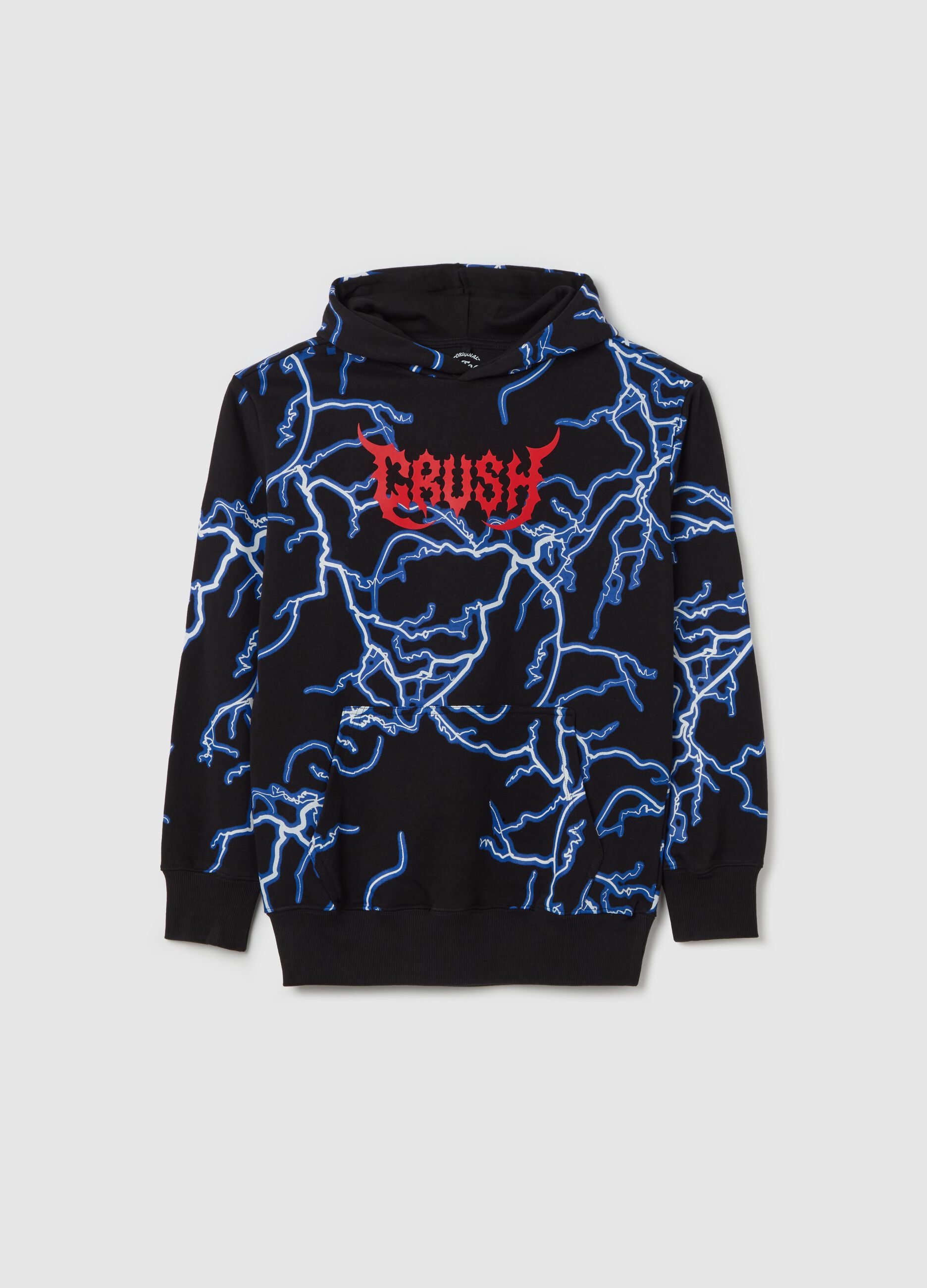 Sweatshirt with hood and lightning print