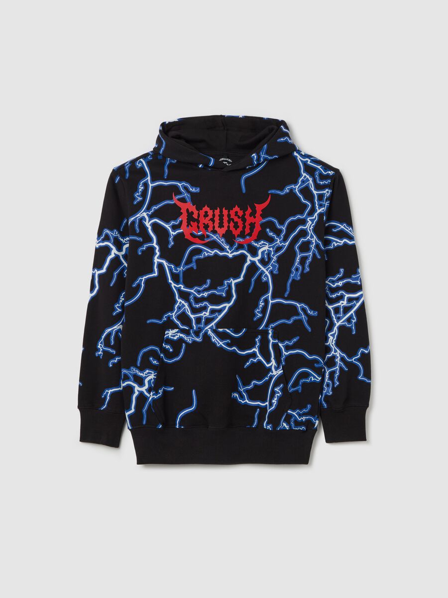 Sweatshirt with hood and lightning print_0