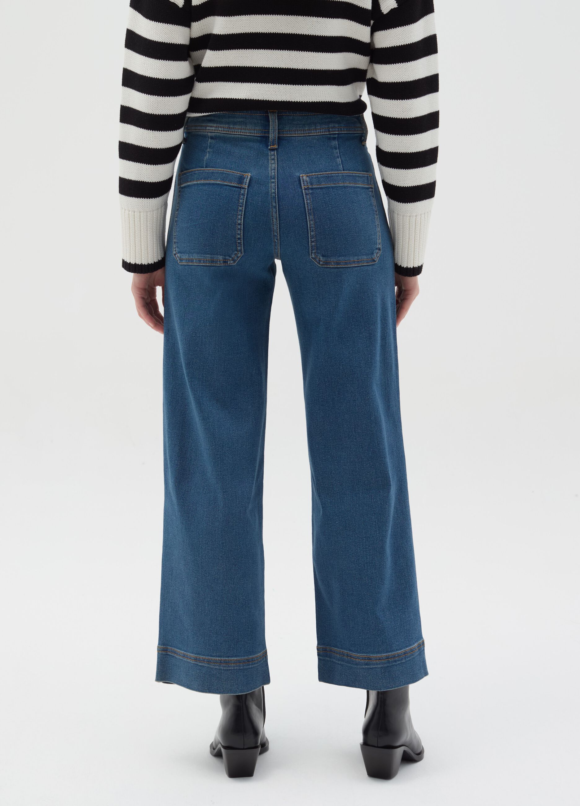 Jeans culotte flare fit a vita alta