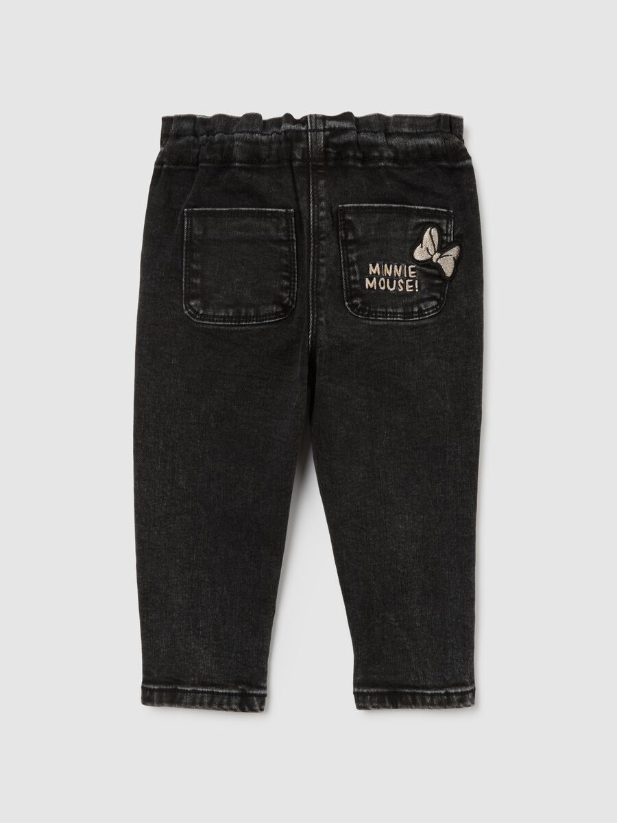 Black cotton girl’s baggy trousers with Minnie embroidery_1