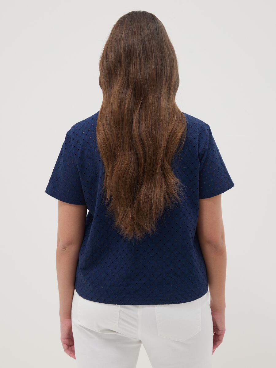 Blue open-knit cotton-blend T-shirt_3
